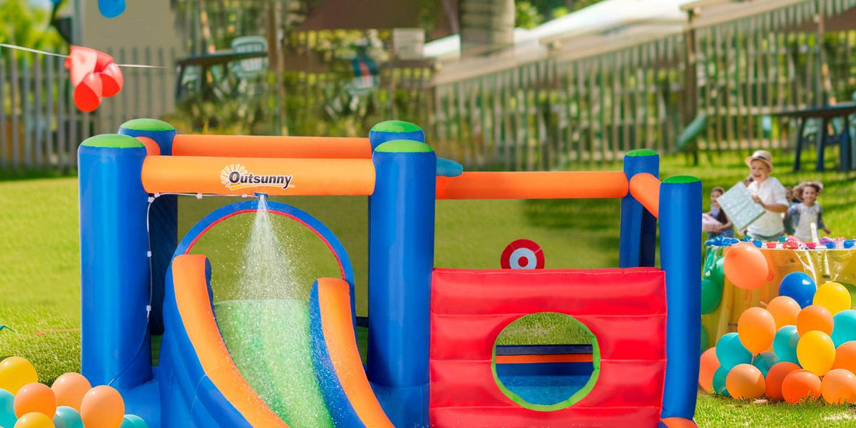 Trampoliner, hoppeslott og badebasseng for barn