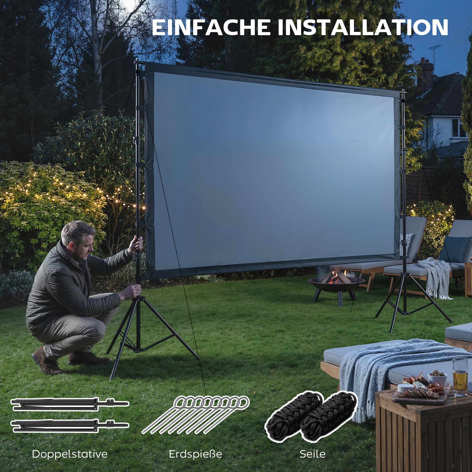 100" projektorduk med stativ, 4K/8K, 16:9-bildförhållande