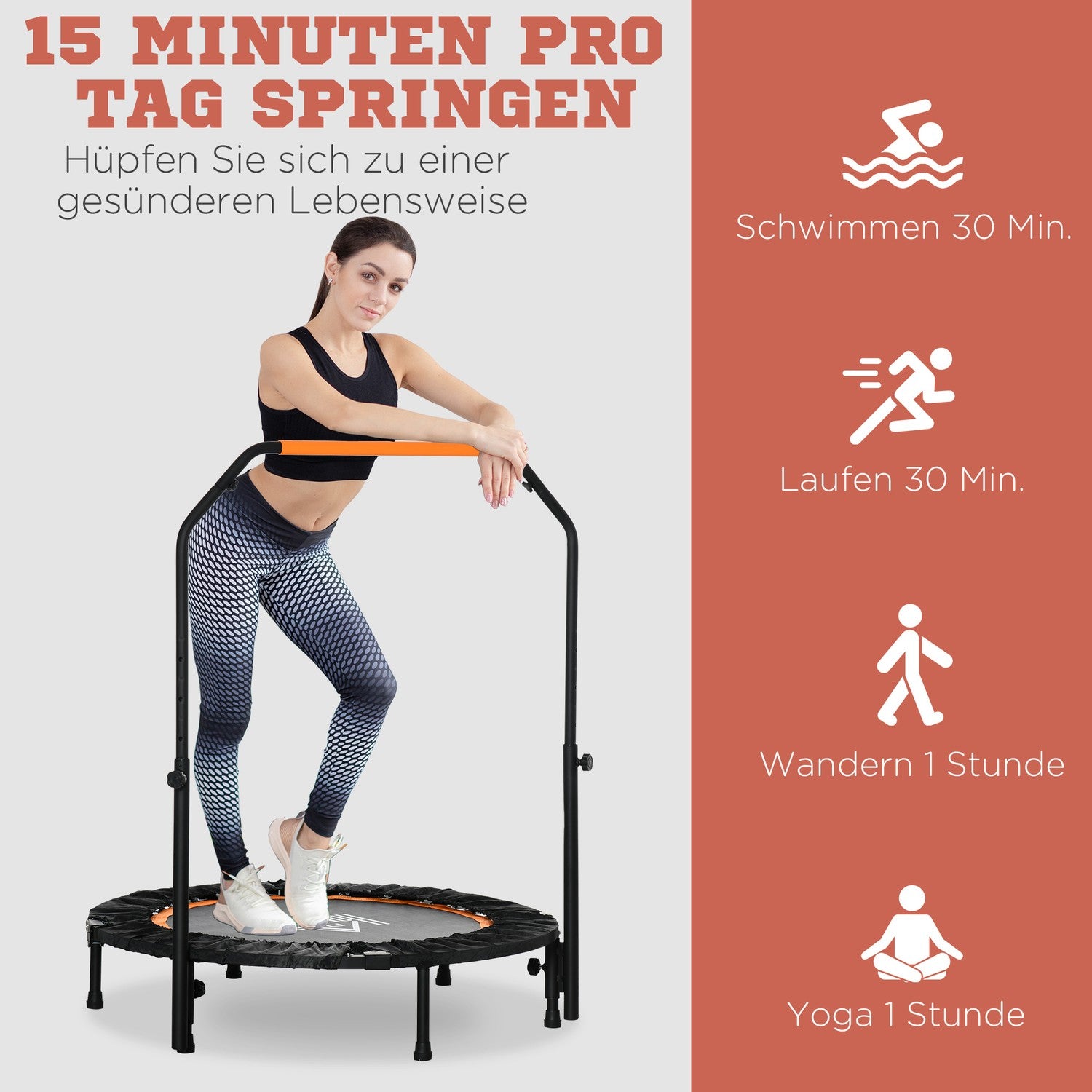 Fitnessstudsmatta med justerbart handtag – 102 cm, 100 kg gräns