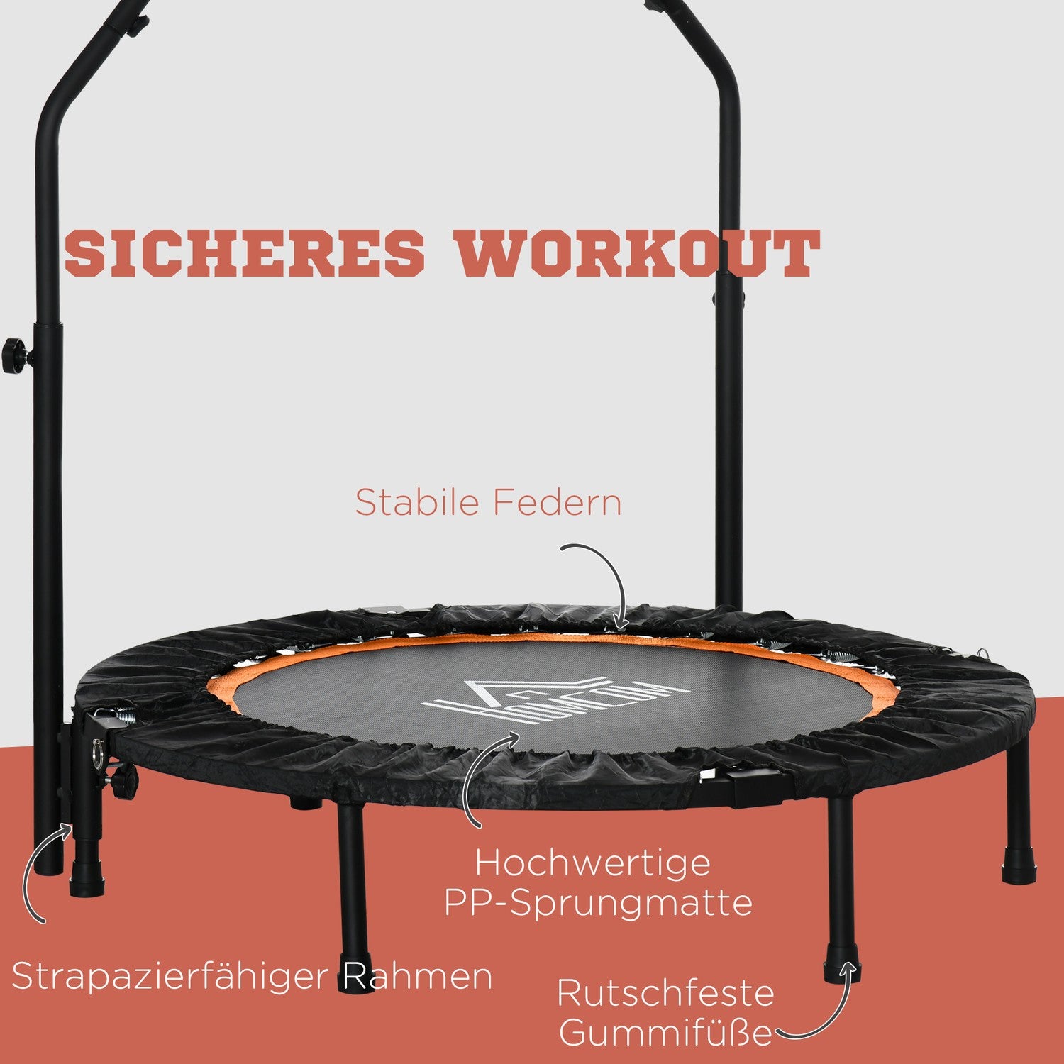 Fitnessstudsmatta med justerbart handtag – 102 cm, 100 kg gräns