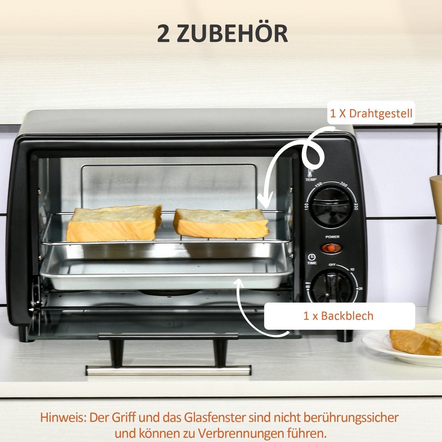 10L Mini Elektrisk Ugn, 750W, Timer, 230°C, Svart
