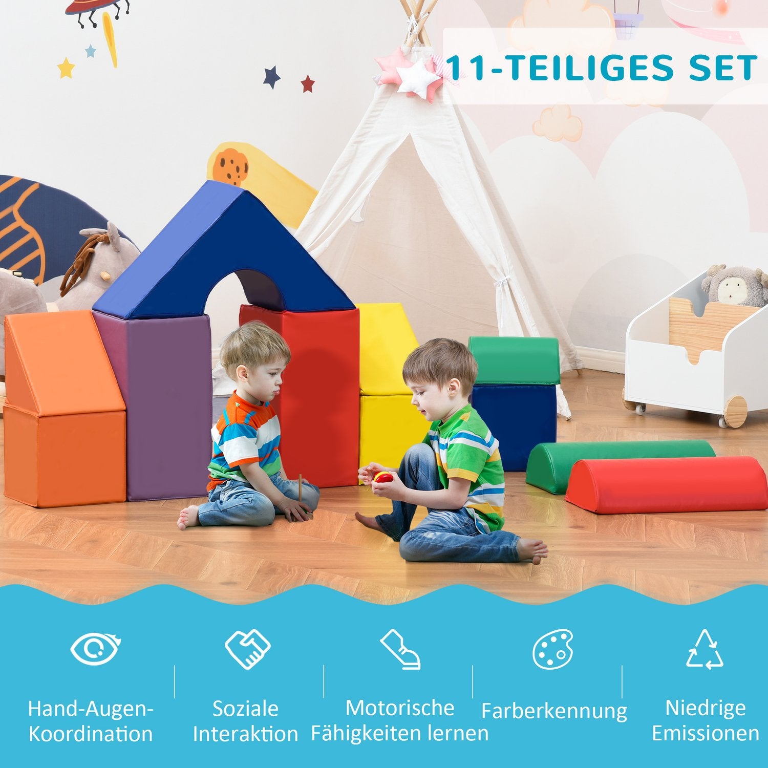Byggklossar av mjukt skum, färgglada, 1-3 år, konstläder