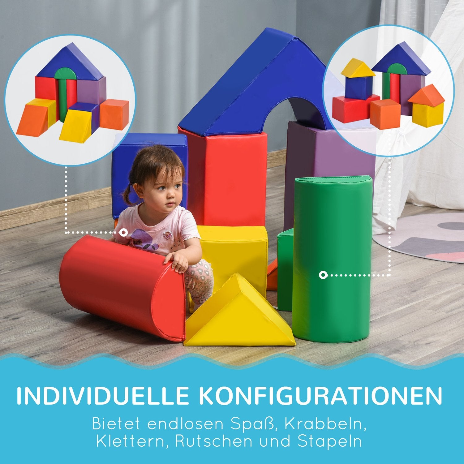 Byggklossar av mjukt skum, färgglada, 1-3 år, konstläder