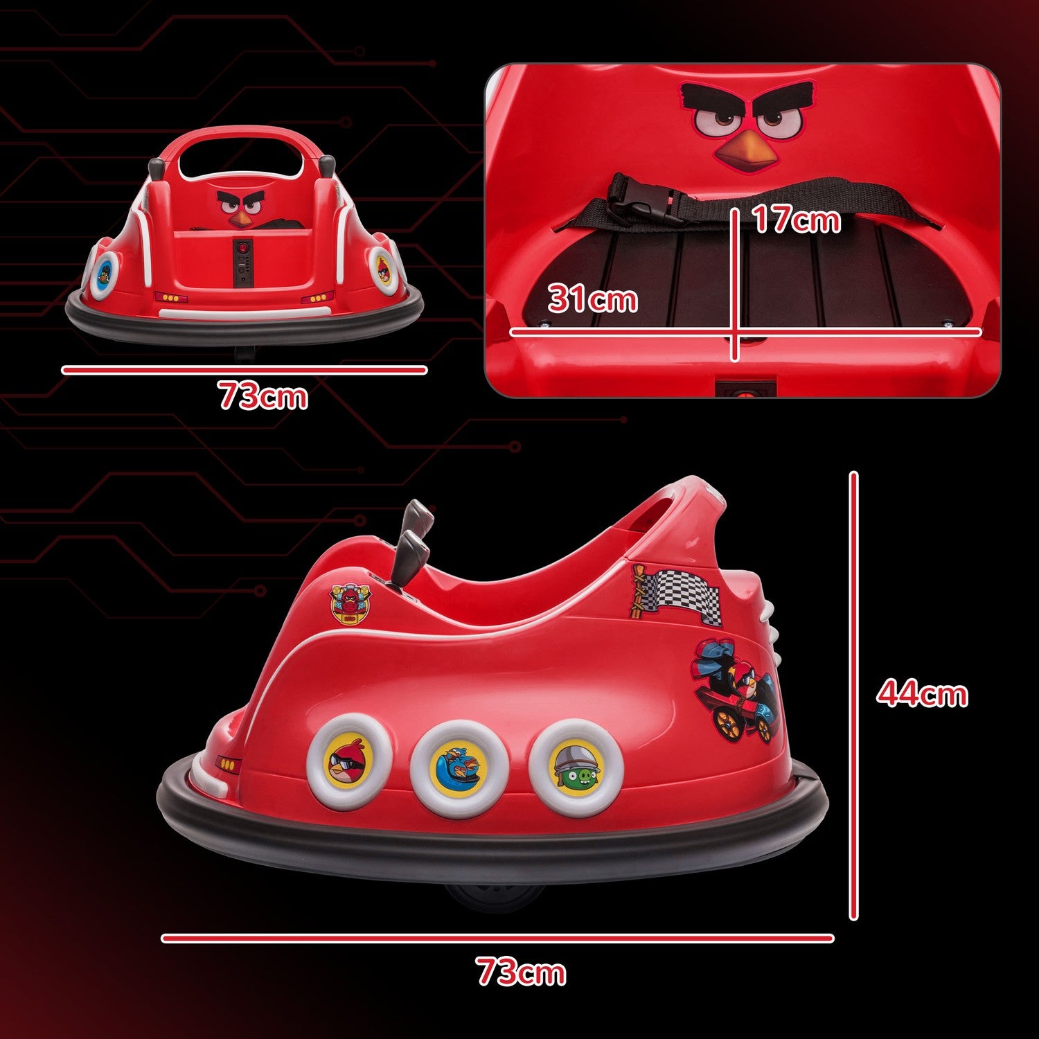 12V barnbil med fjärrkontroll, lampor och 360° spinn