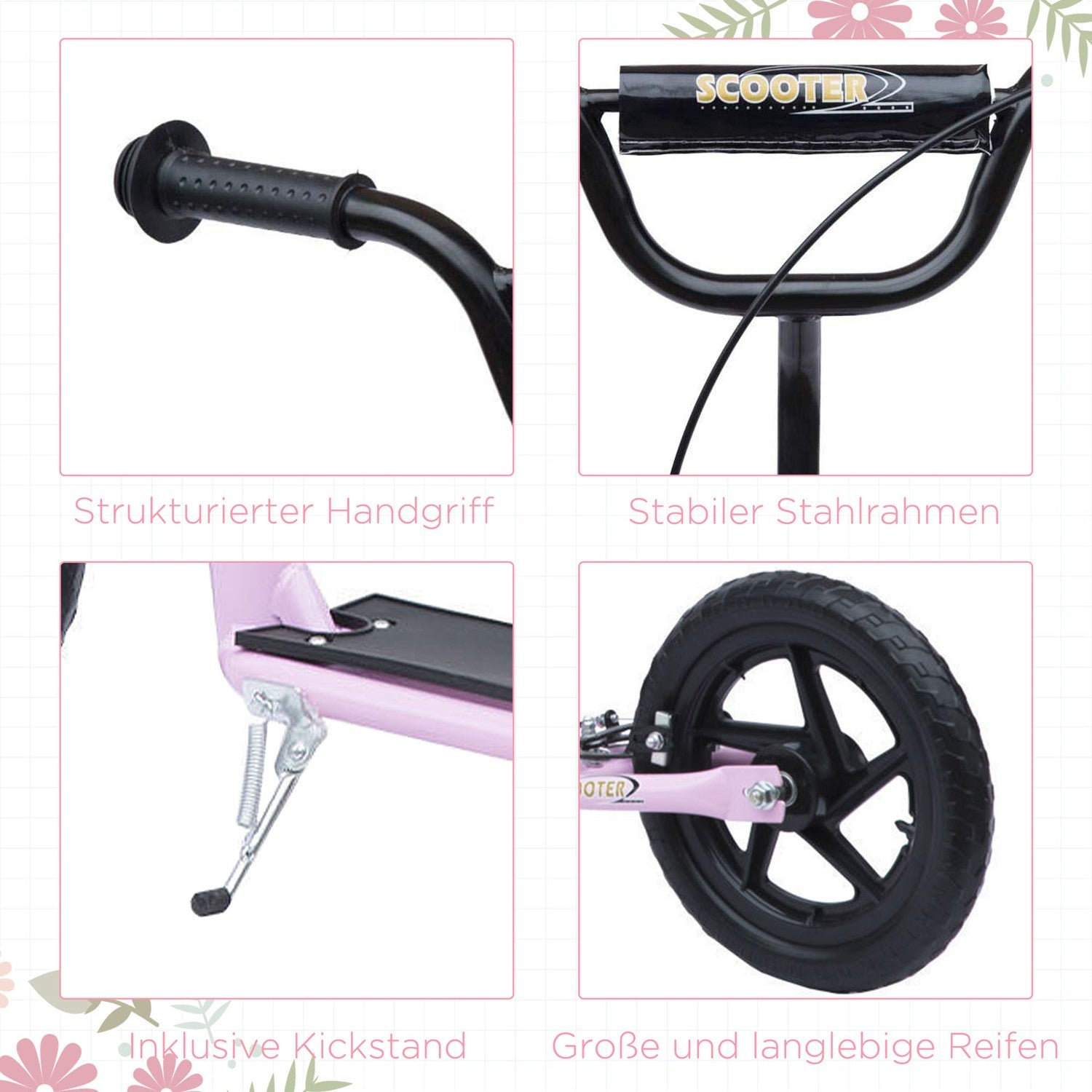 12-tums sparkcykel för barn med bakbroms, rosa