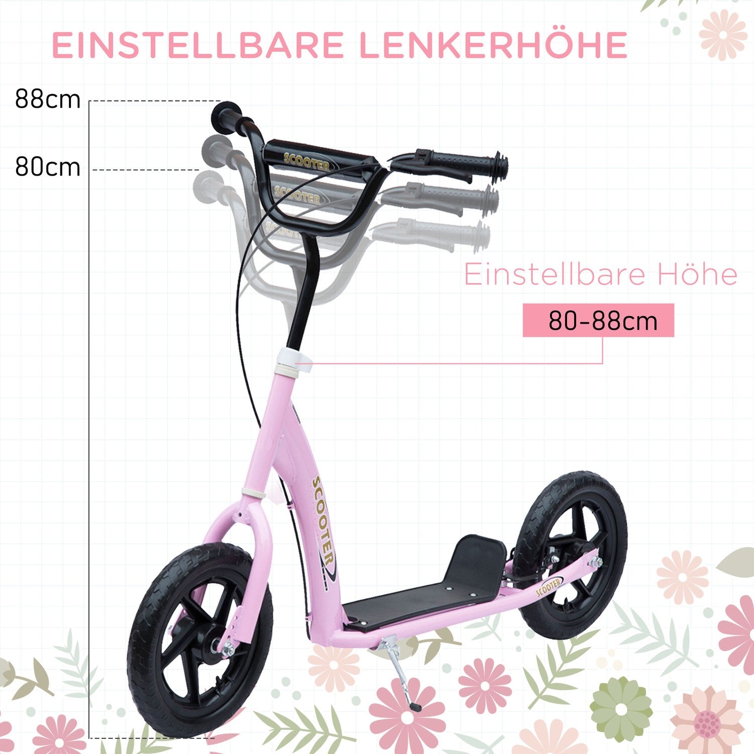 12-tums sparkcykel för barn med bakbroms, rosa