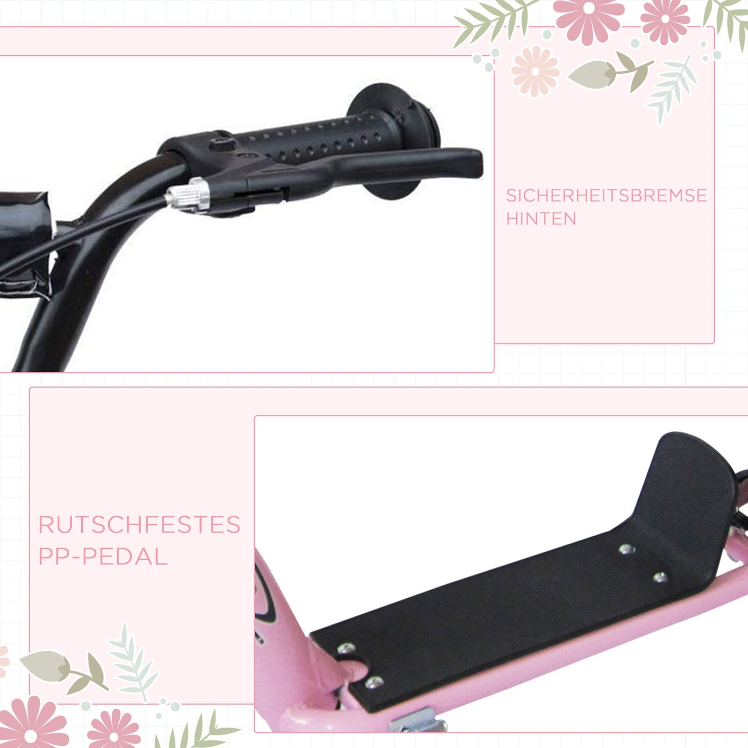 12-tums sparkcykel för barn med bakbroms, rosa