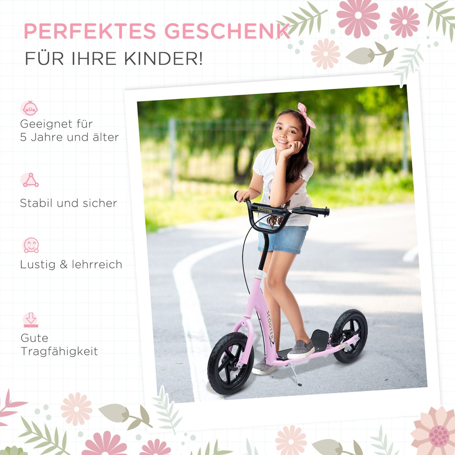 12-tums sparkcykel för barn med bakbroms, rosa