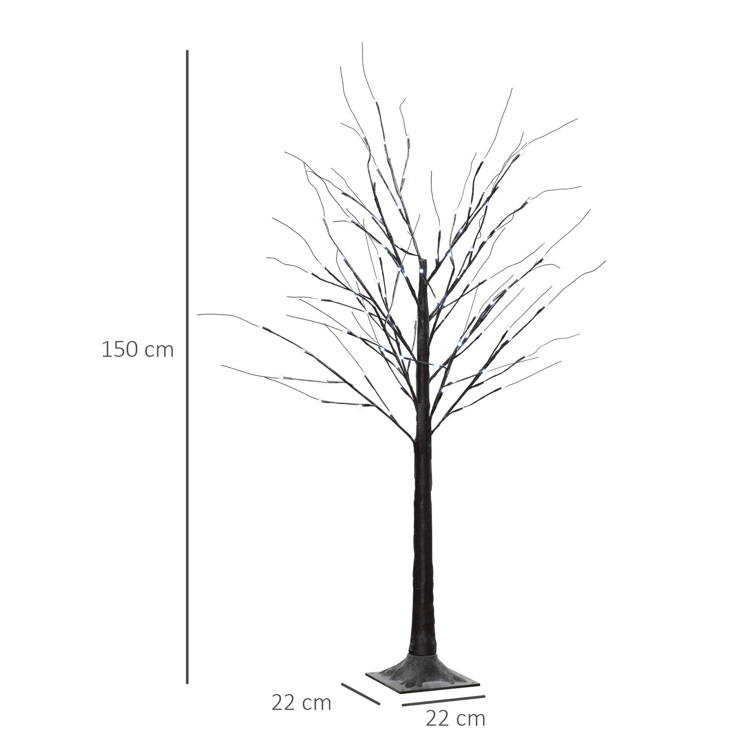 Konstgjord björk, 150 cm – LED-ljus & snö