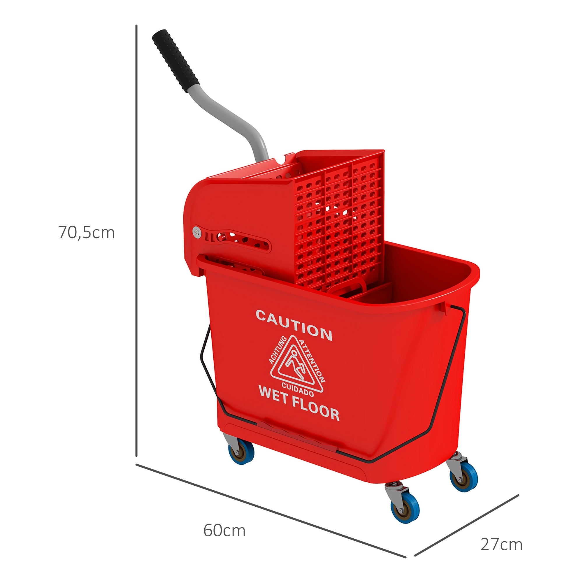 20L mopphink med vrider, hjul, röd plast