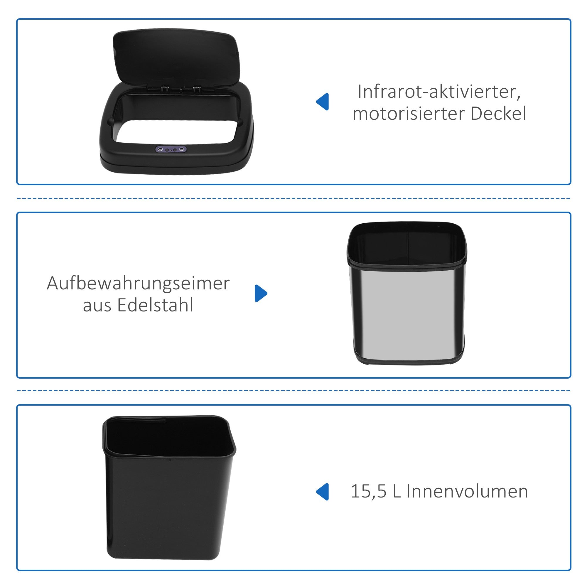 20L rostfri papperskorg med sensor – infraröd, batteridriven
