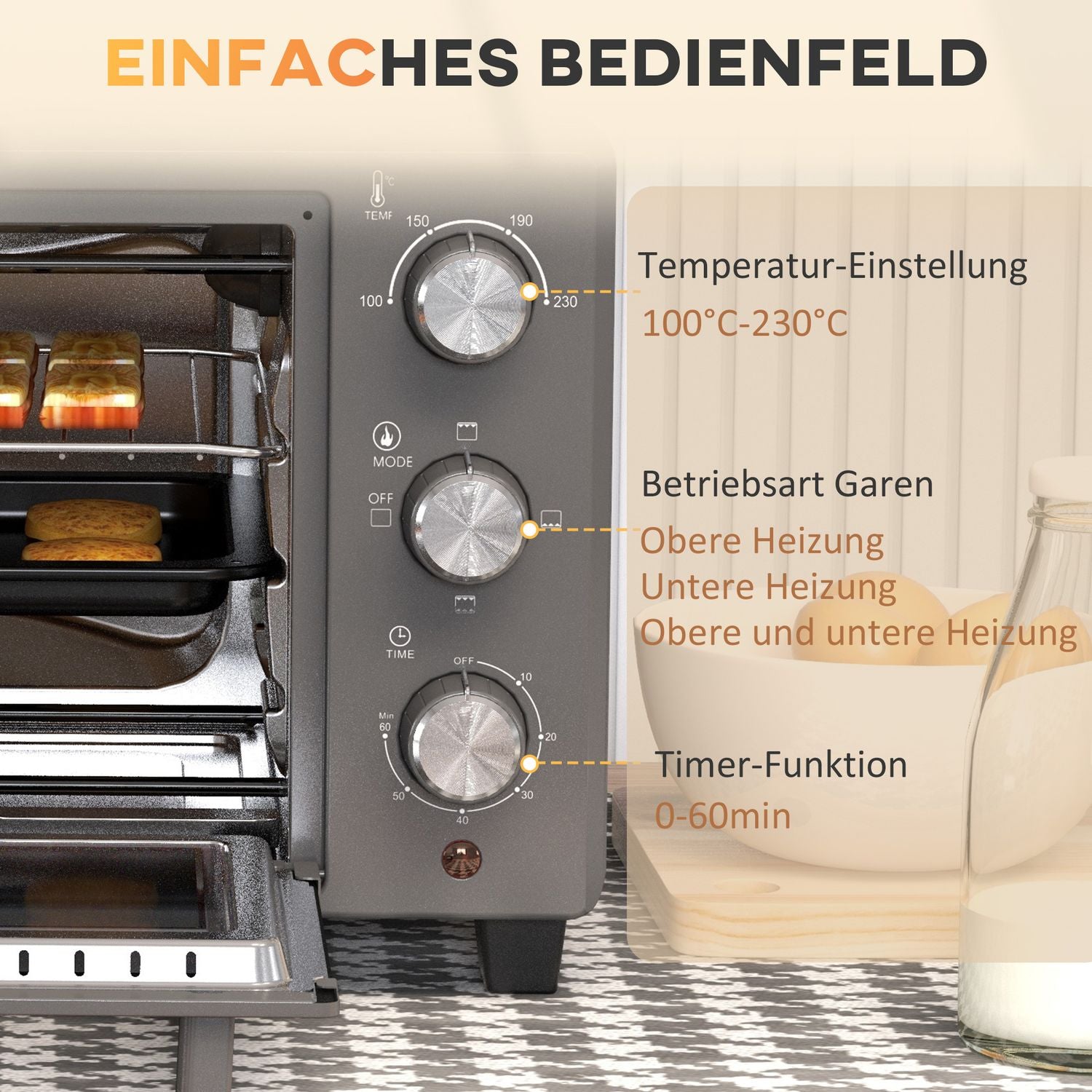 21L Miniugn – 1400W, Timer & Temp Control, Rostfritt stål