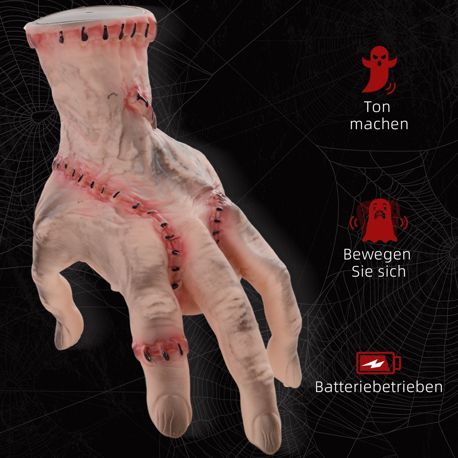 Realistisk 21 cm Halloween Scar Hand Prop med action och ljud
