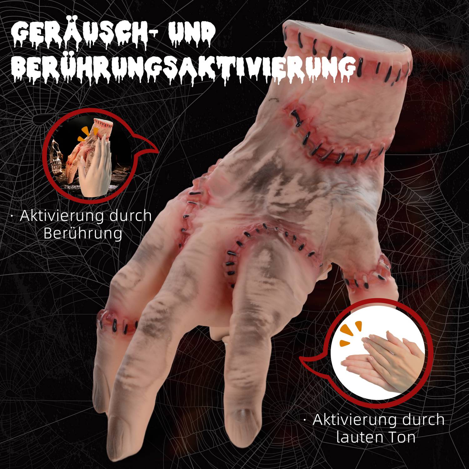 Realistisk 21 cm Halloween Scar Hand Prop med action och ljud