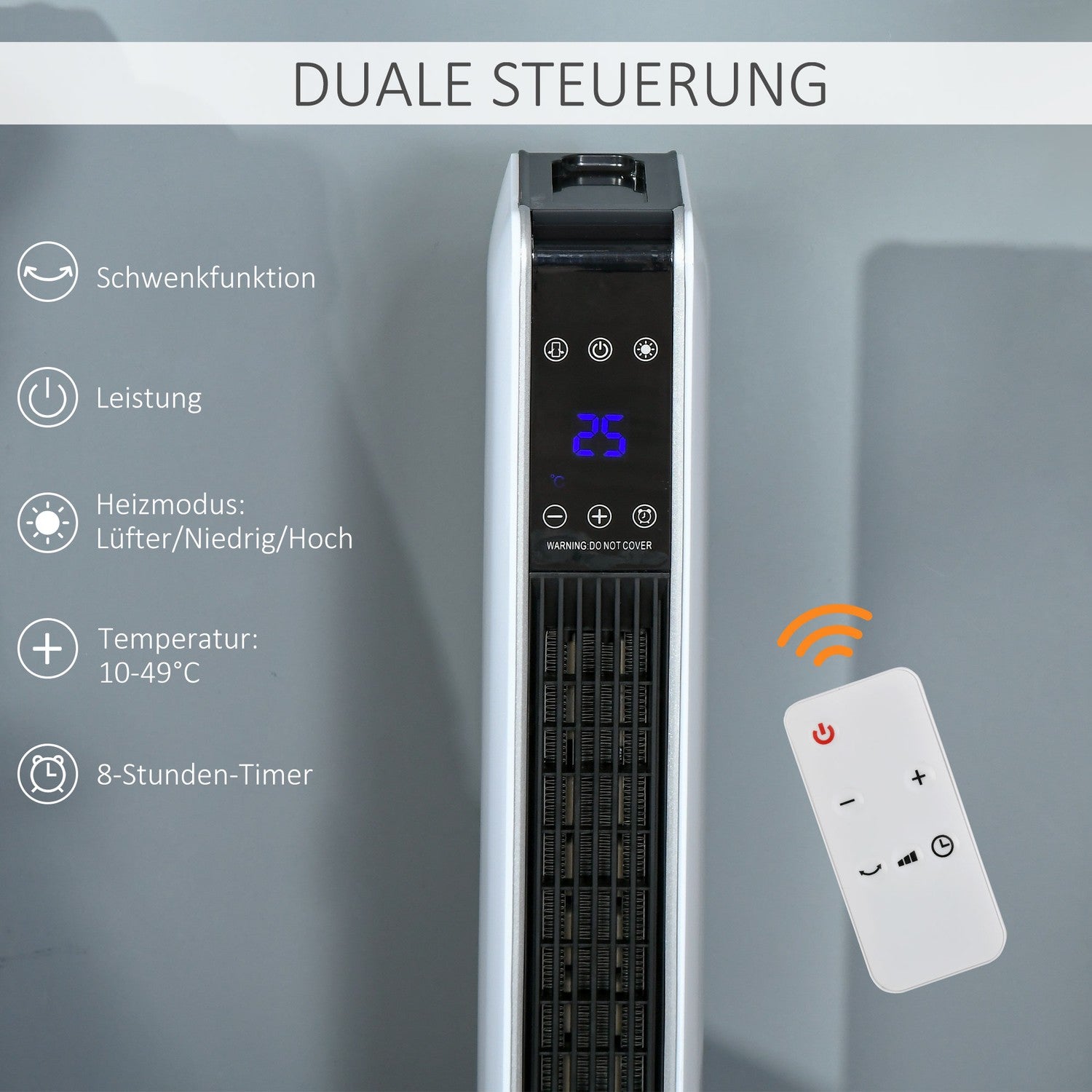 2200W elektrisk värmefläkt, fjärrkontroll, timer, oscillerande
