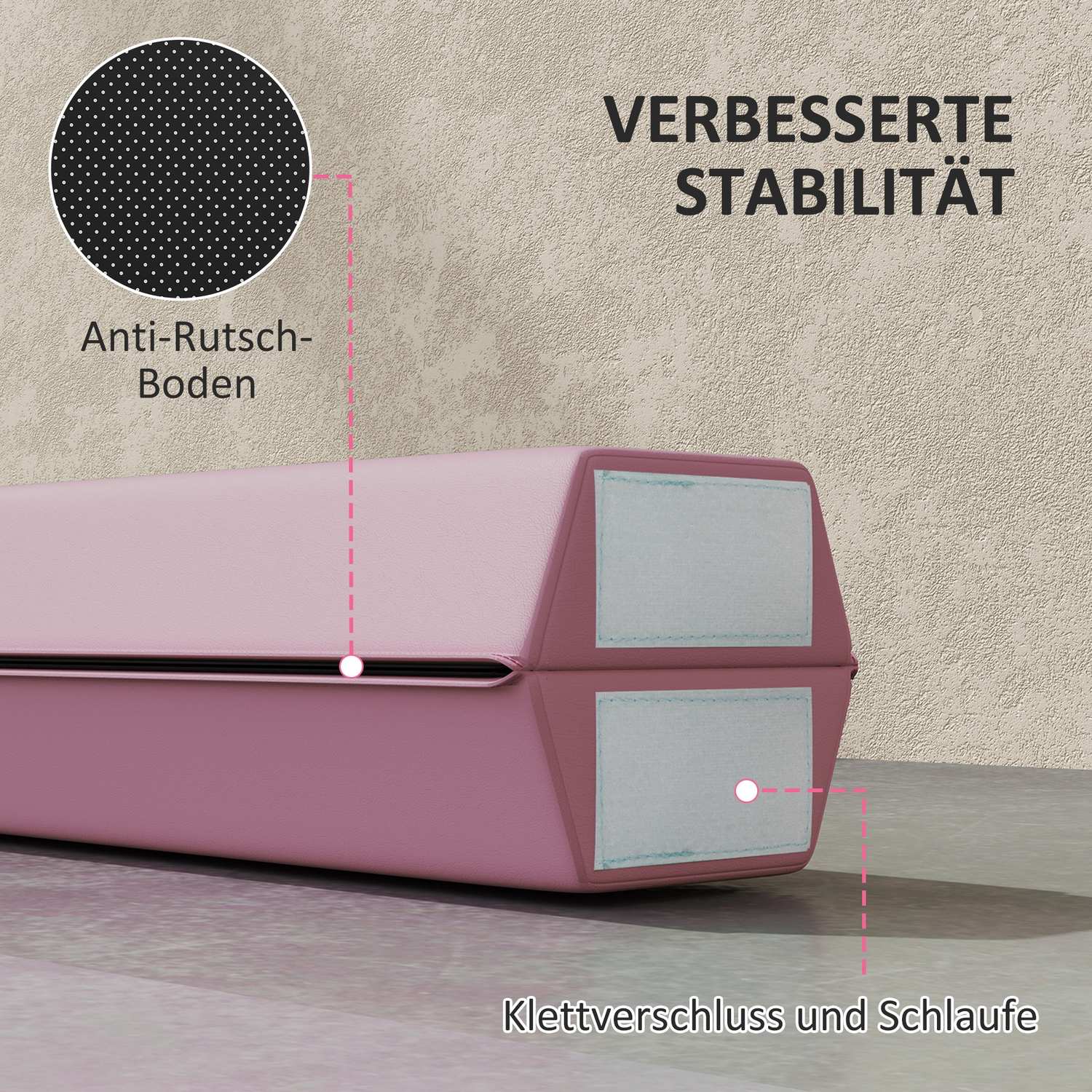 Bärbar 236 cm halkfri rosa gymnastikbalk för barn