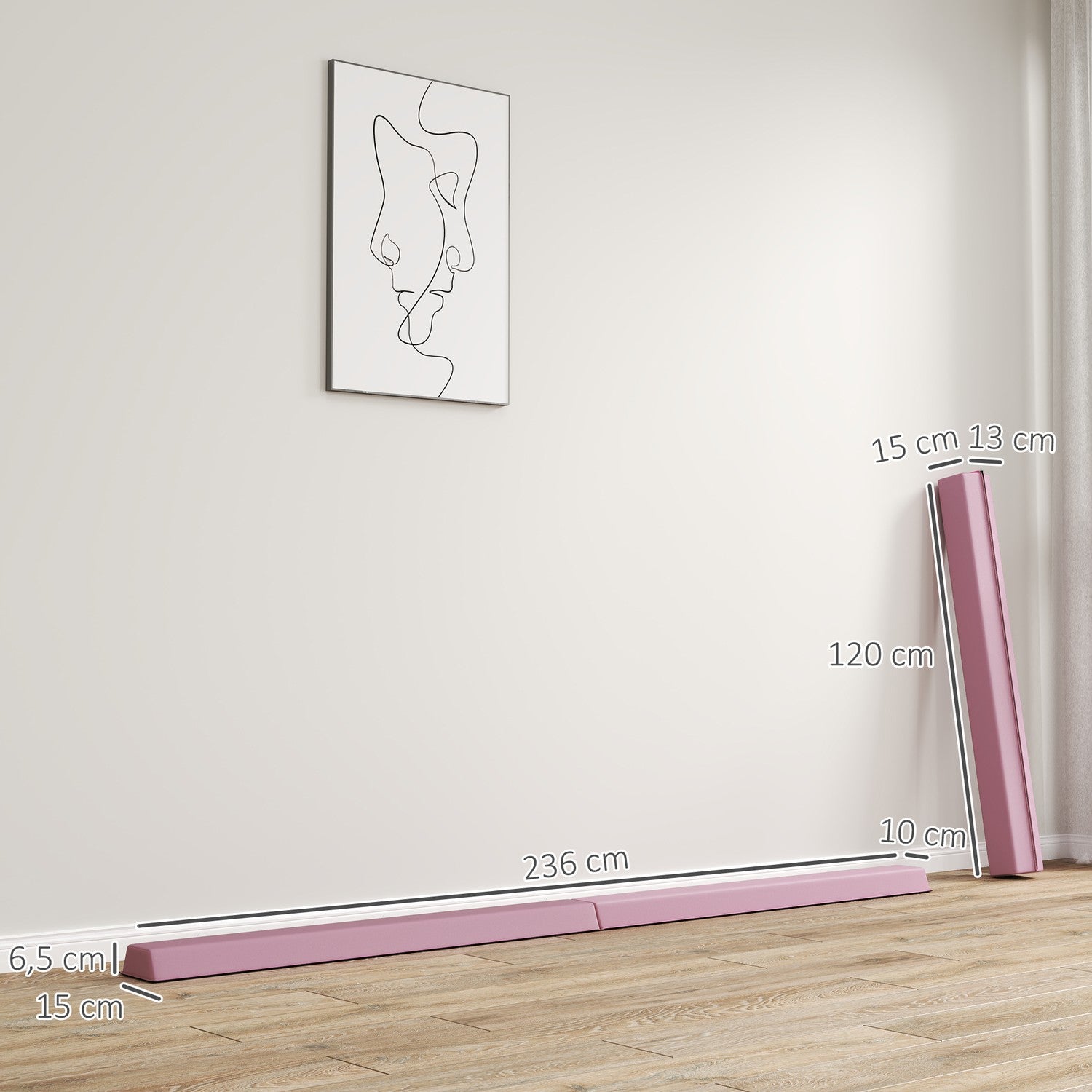 Bärbar 236 cm halkfri rosa gymnastikbalk för barn