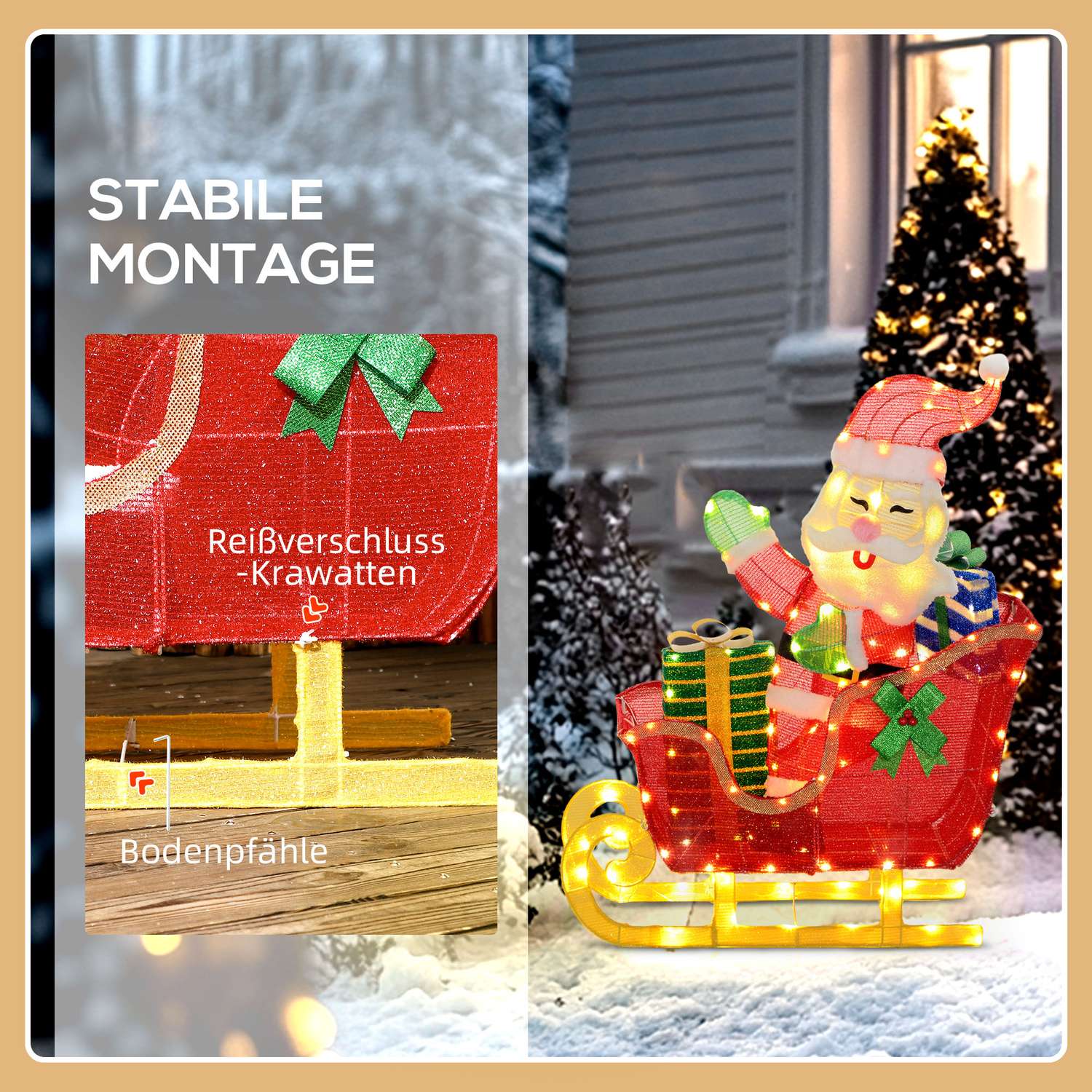 LED-tomtesläde med renljus, flerfärgad, inomhus/utomhus