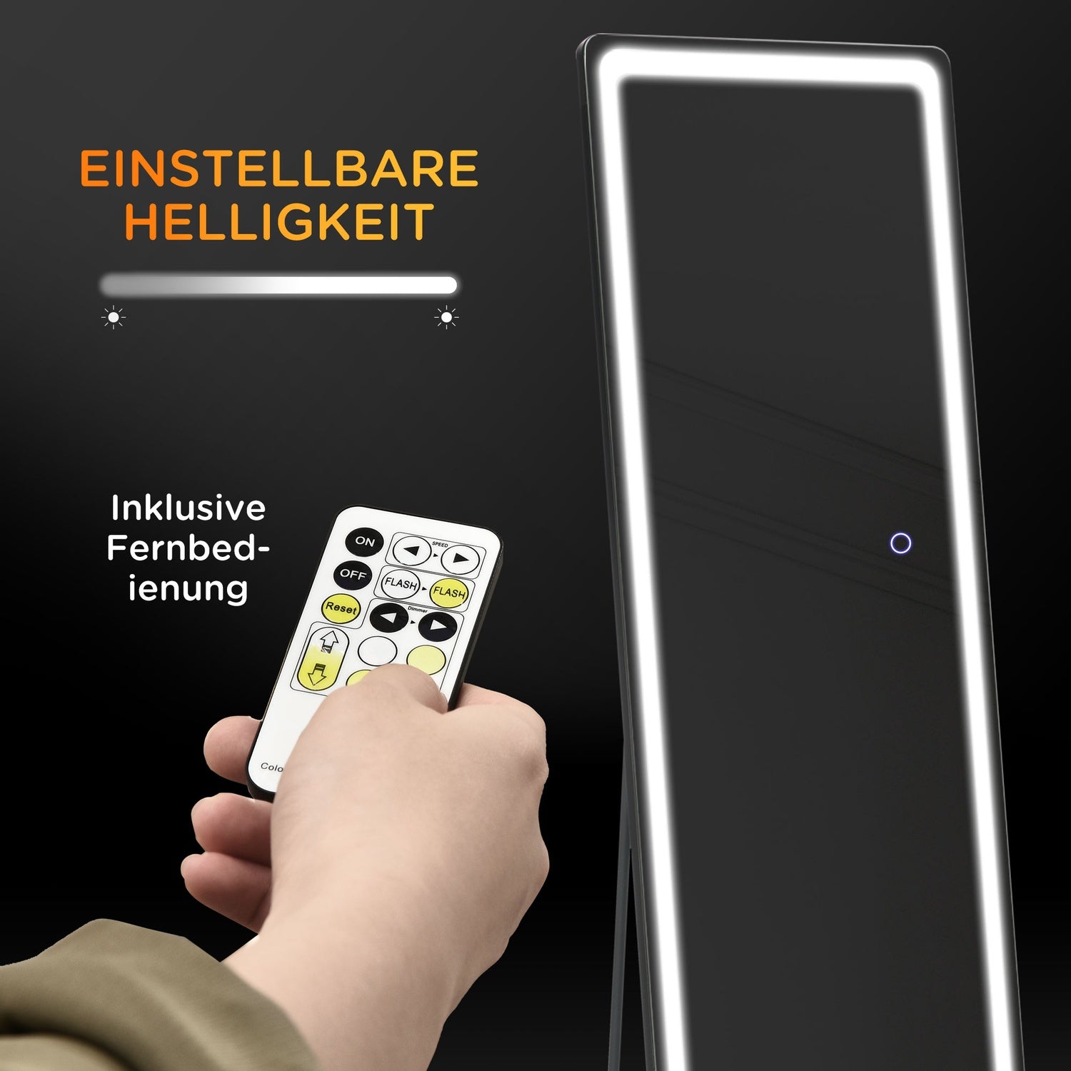 LED-stående spegel i full längd, smink och väggfäste, silver/svart