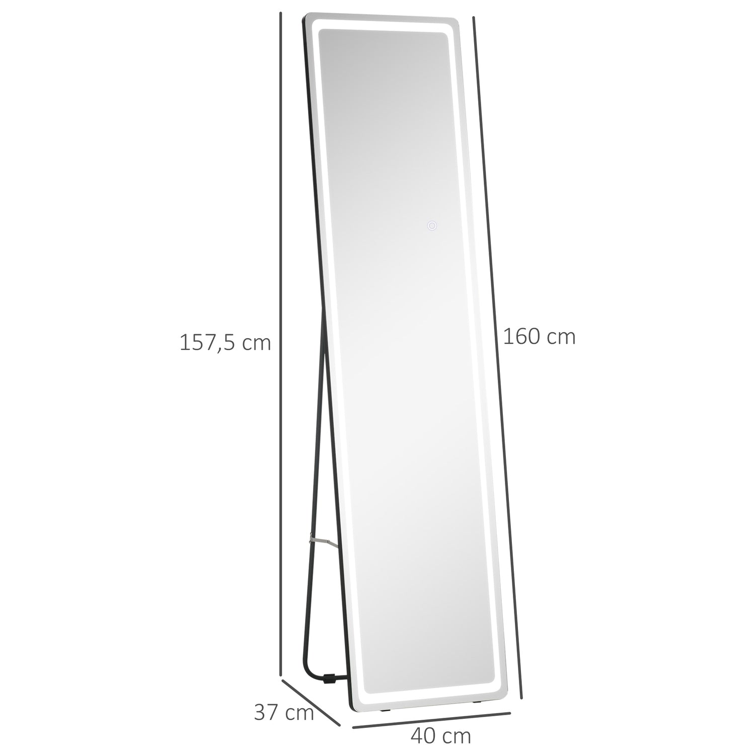 LED-stående spegel i full längd, smink och väggfäste, silver/svart