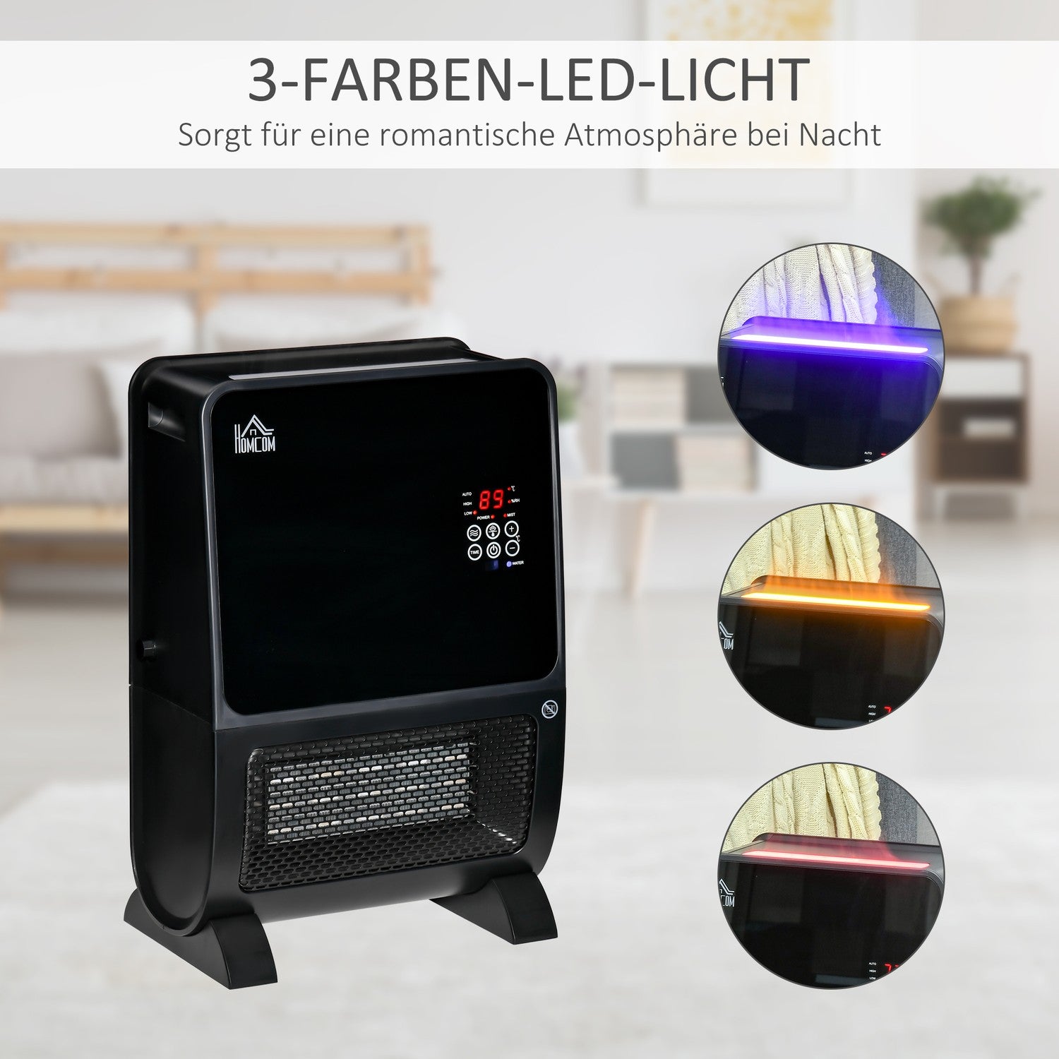 Elektrisk 2-i-1 värmefläkt och luftfuktare, fjärrkontroll, 2000W