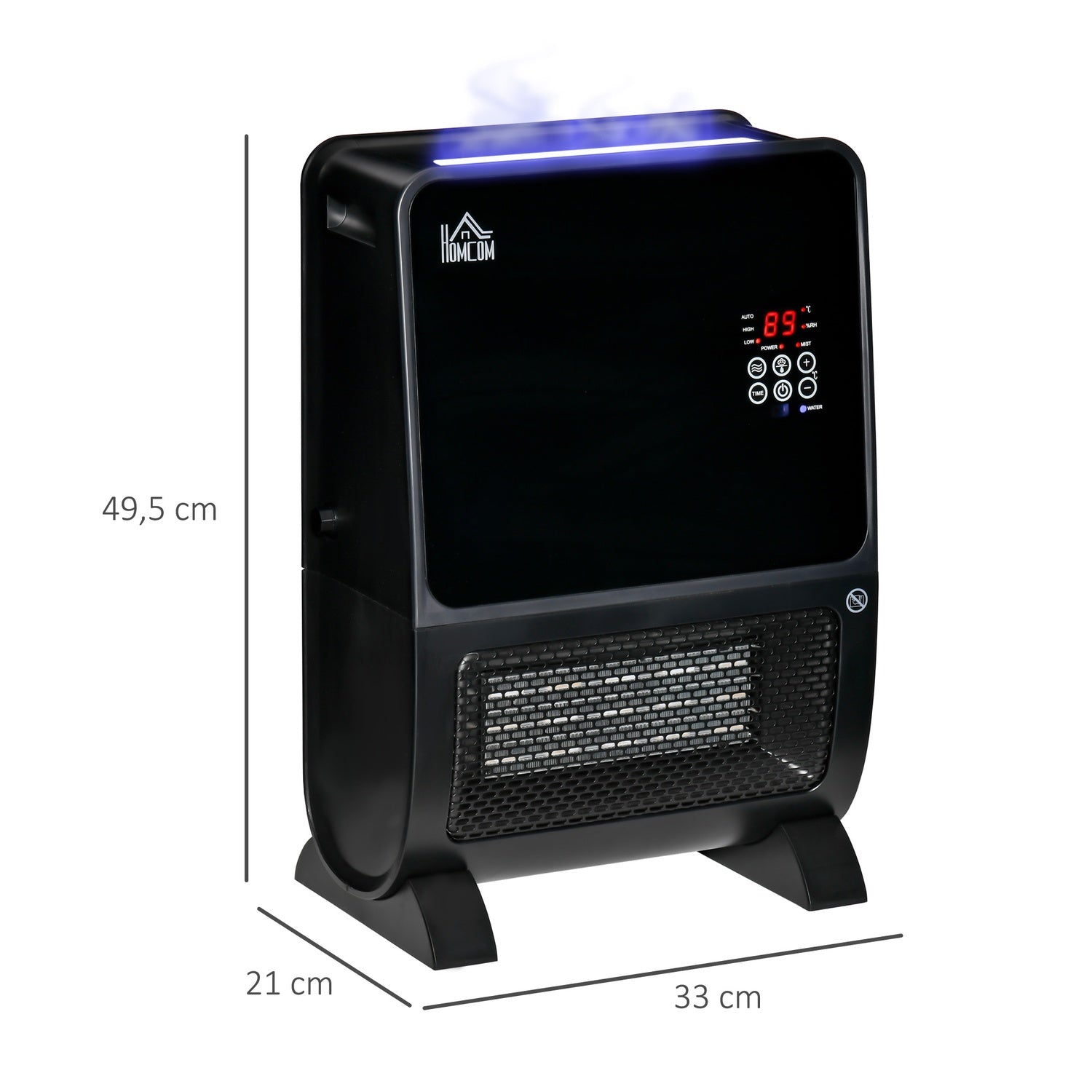 Elektrisk 2-i-1 värmefläkt och luftfuktare, fjärrkontroll, 2000W
