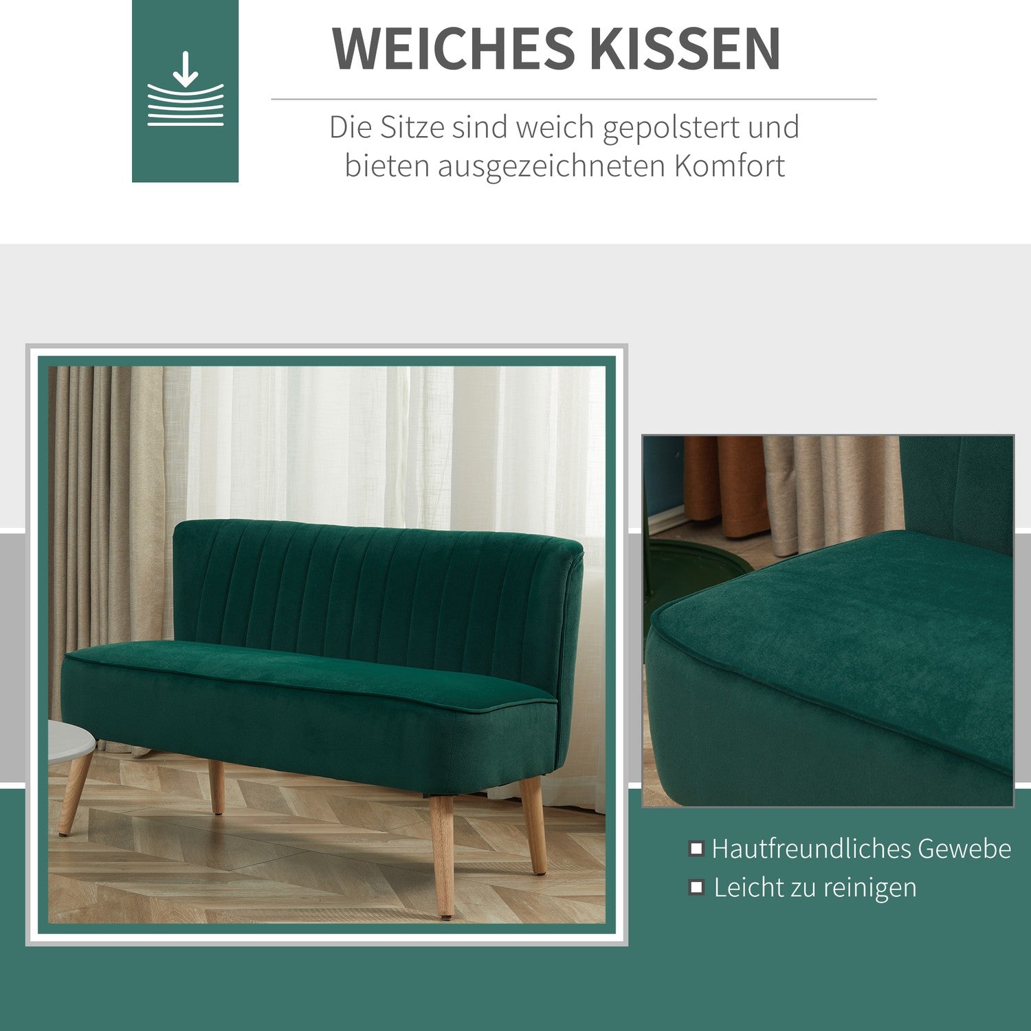 2-sits soffa, sammetsliknande polyester, mörkgrön