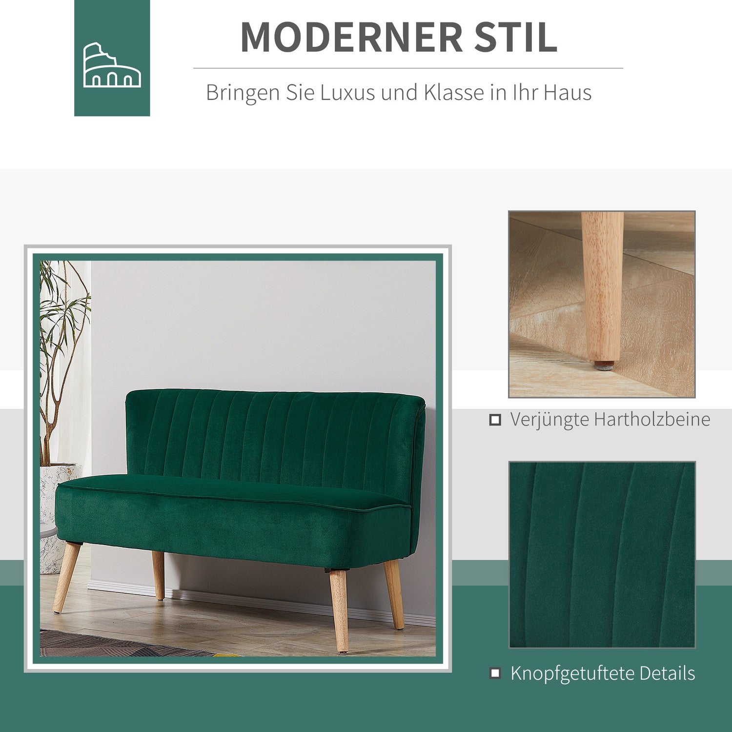 2-sits soffa, sammetsliknande polyester, mörkgrön