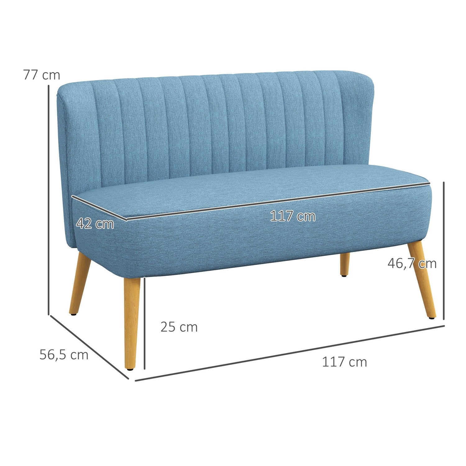 2-sits Linne Loveseat, träben, blå, 150 kg kapacitet