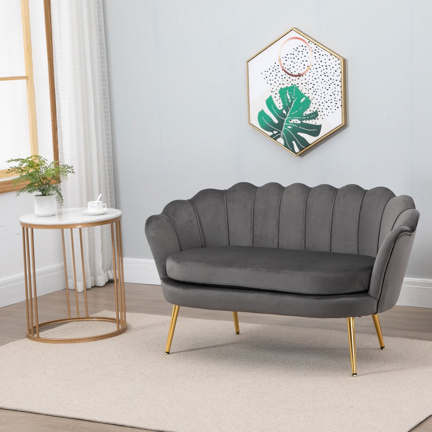 2-sits tygsoffa med mjuka sammetskuddar