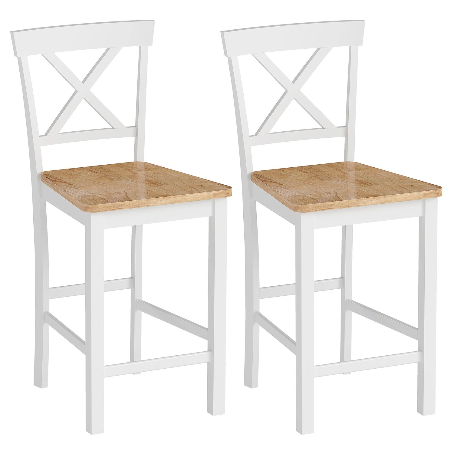 2-delade barstolar av gummi, ek & vit, 60 cm sits