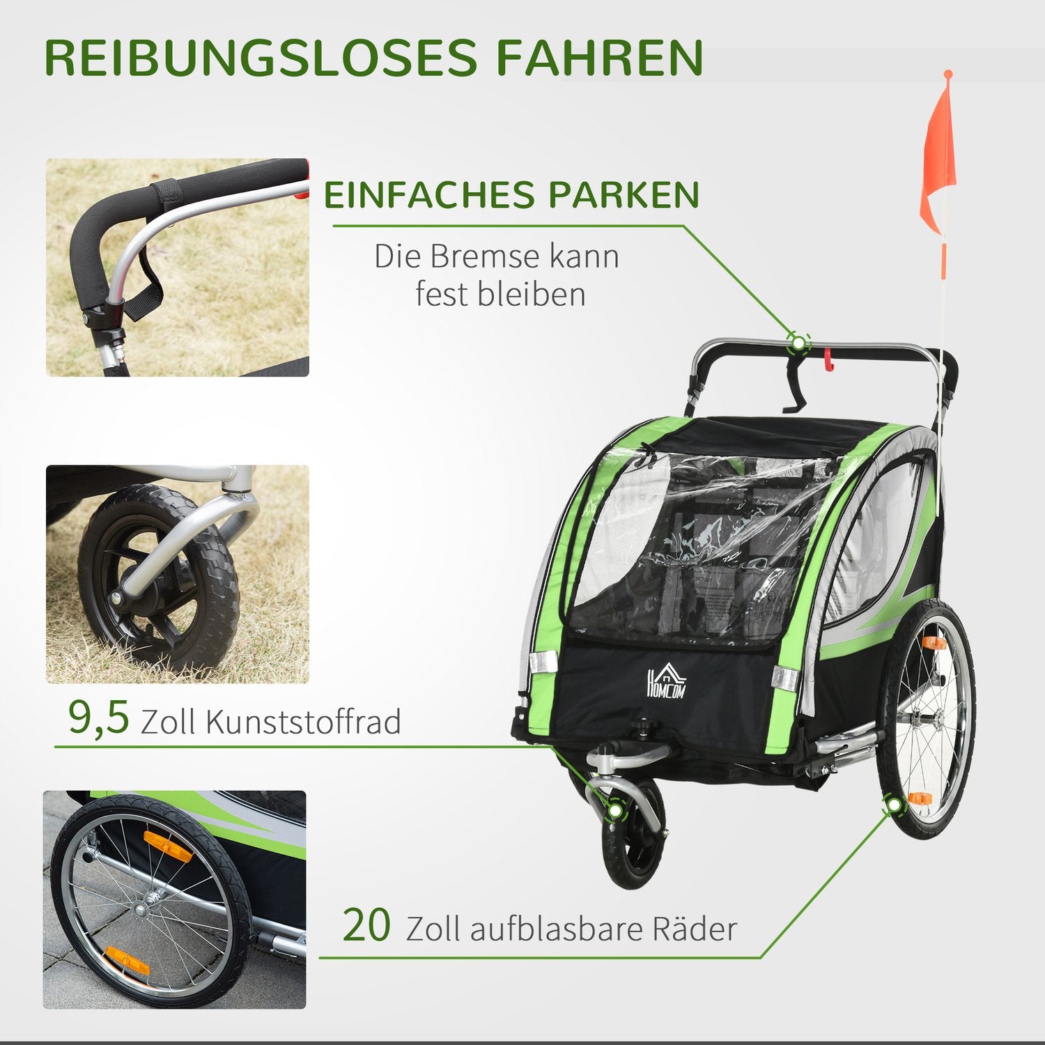 2-i-1 barncykelvagn, 360° roterande, passar 2 barn