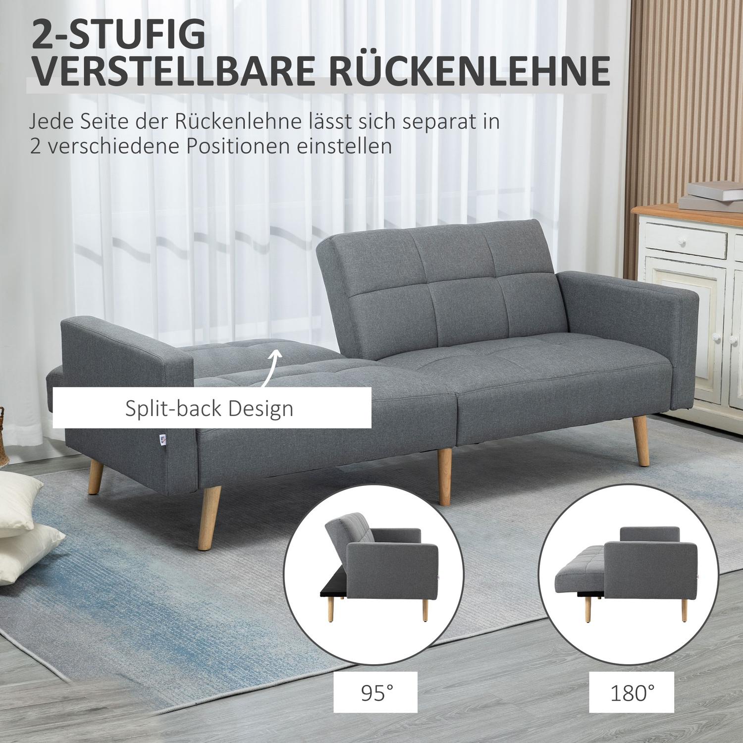 2 i 1 bäddsoffa 205 x 88 cm soffa med sängfunktion, soffa med sittdyna, linne ser grå ut