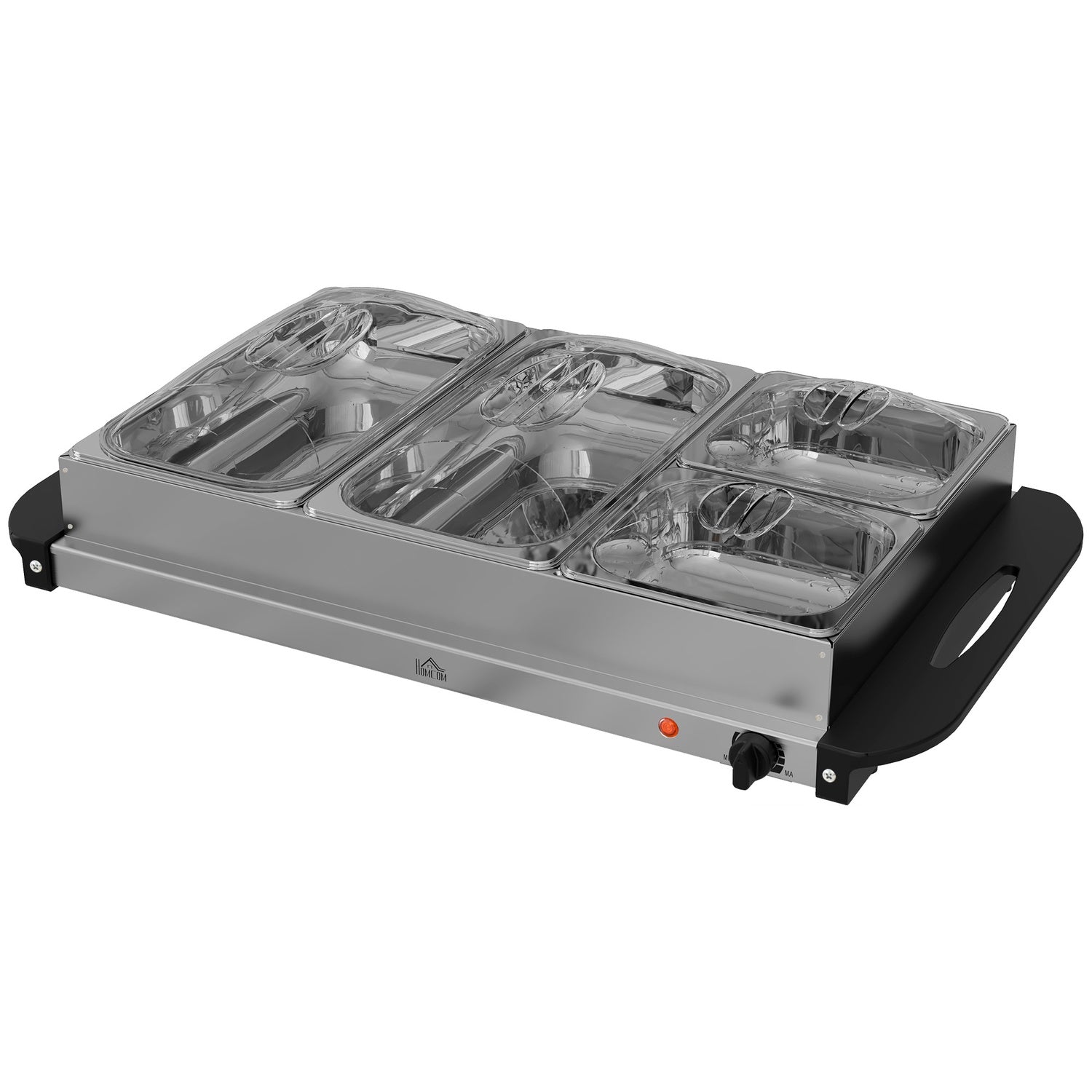 2-i-1 buffévärmare 6,8L kokplatta 300 Watt matvärmare i rostfritt stål silver
