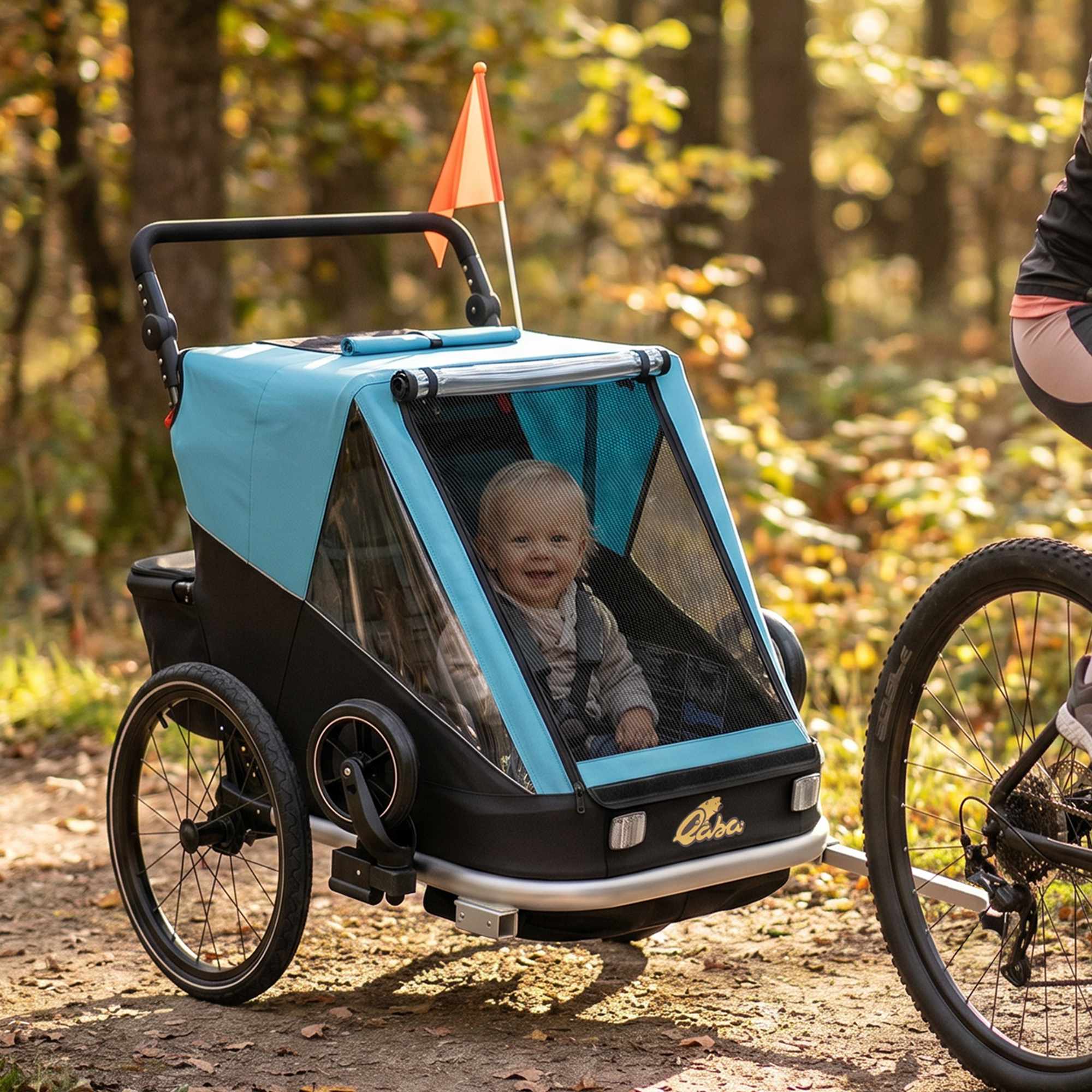 2-i-1 cykelvagn för barn, 2-sits, blå