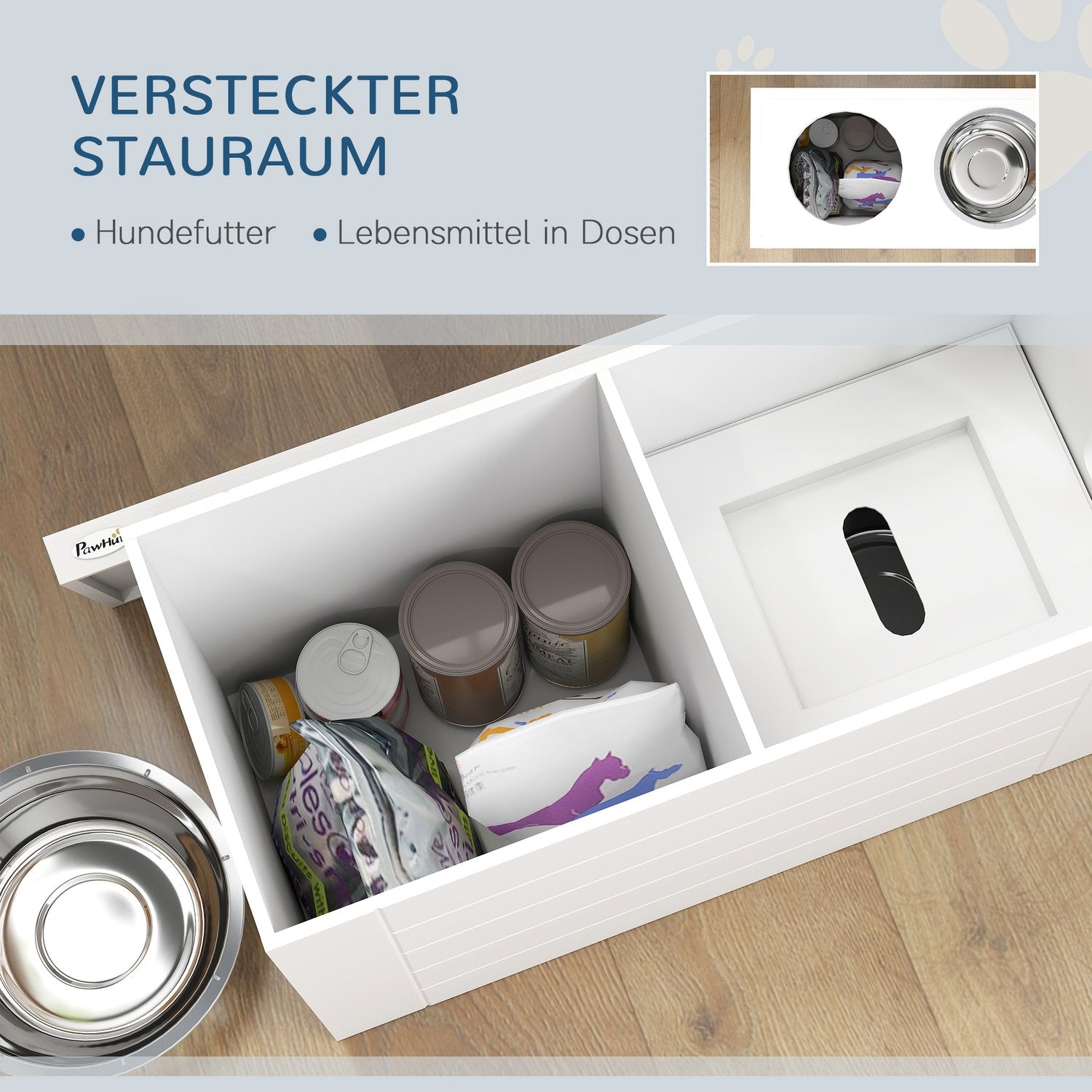 Justerbar förhöjd utfodringsstation med 2 skålar i rostfritt stål