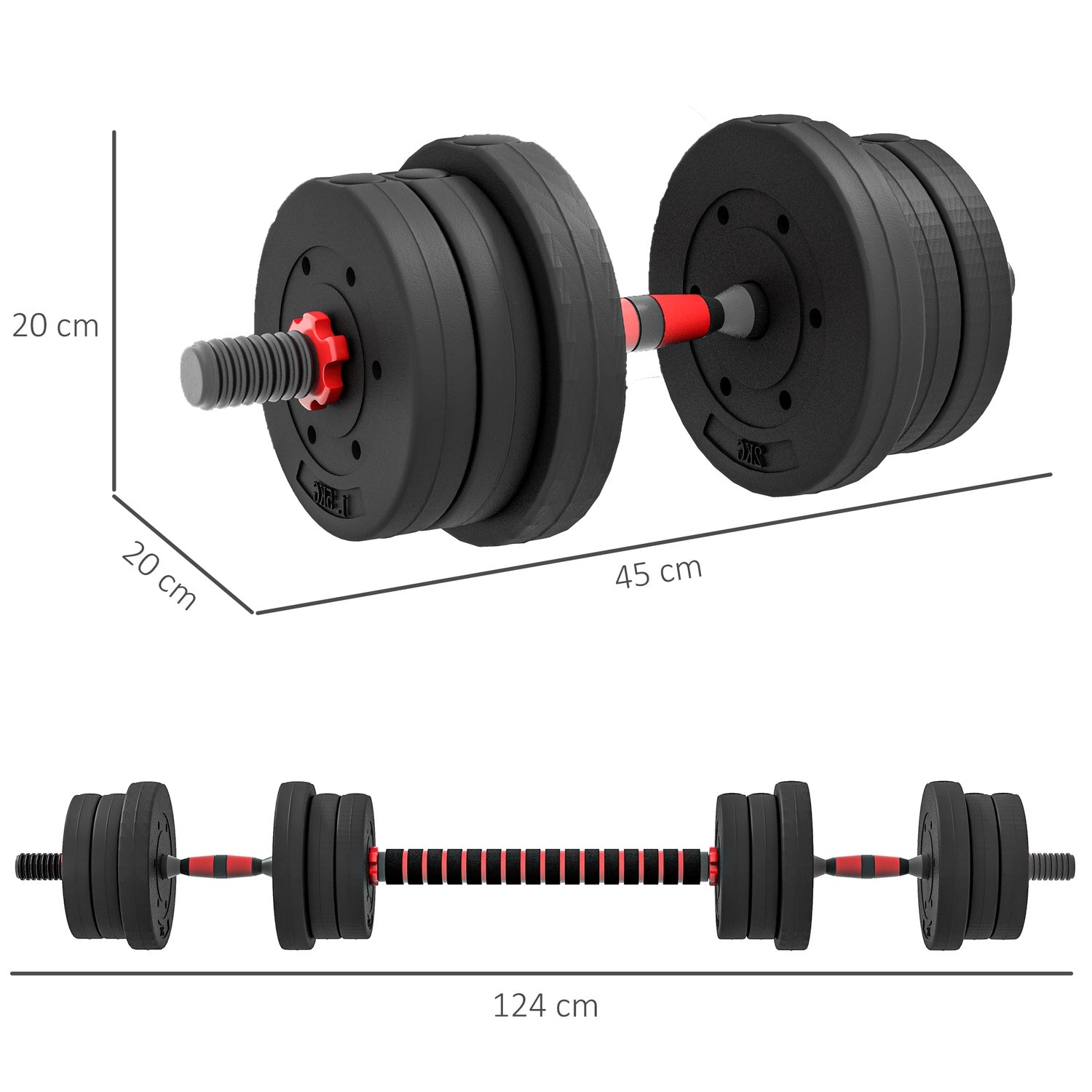 2 i 1 hantelset 20 kg justerbar hantel & skivstång professionell styrketräning för hantel svart