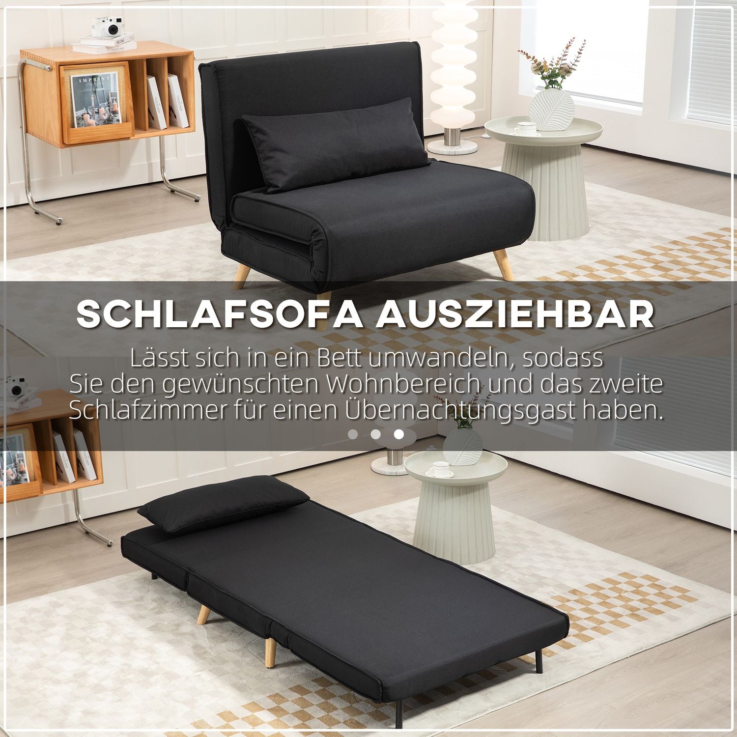 2-i-1 hopfällbar bäddsoffa stol, justerbar, linnelook