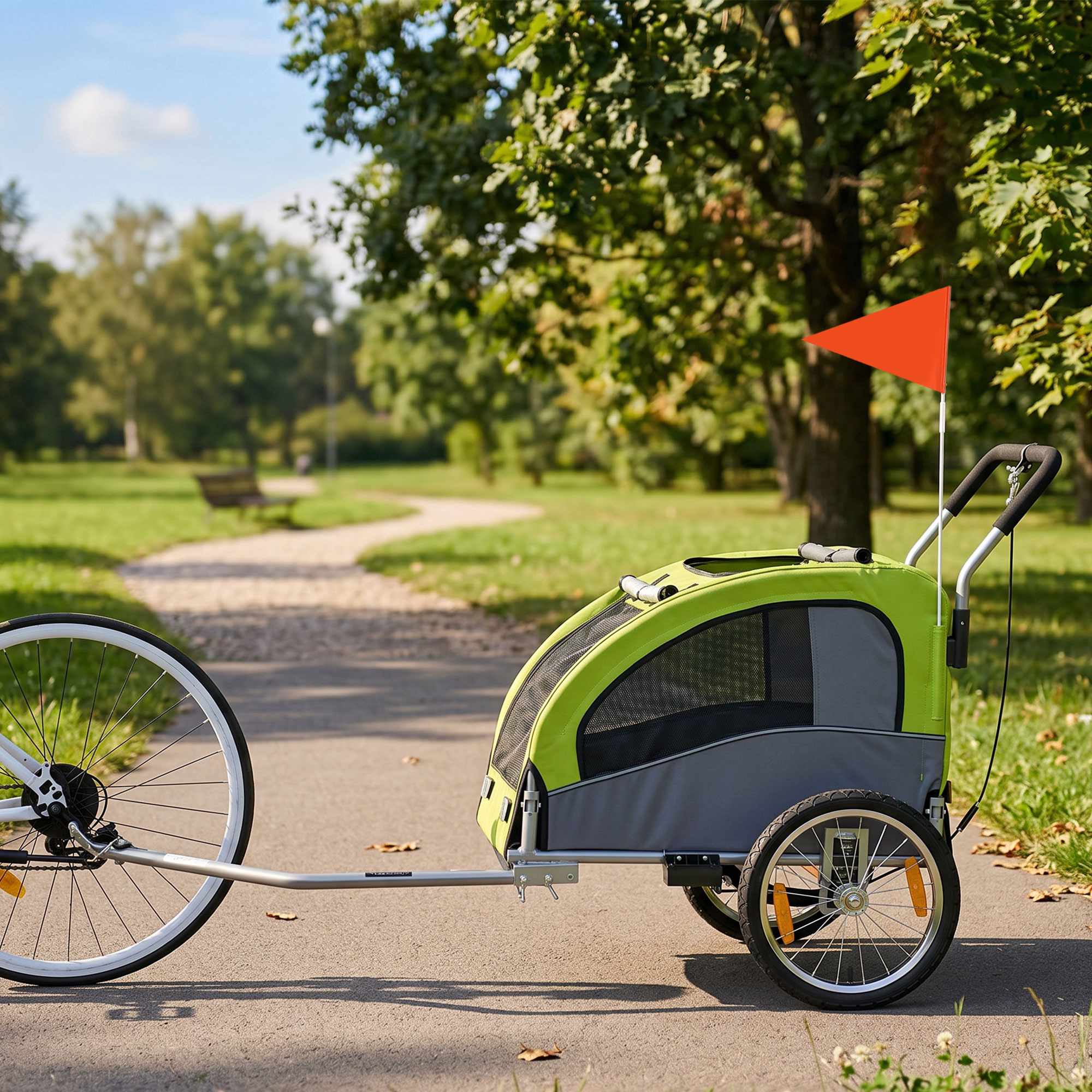 2-i-1 hundcykelvagn, hopfällbar, 20 kg – Grön