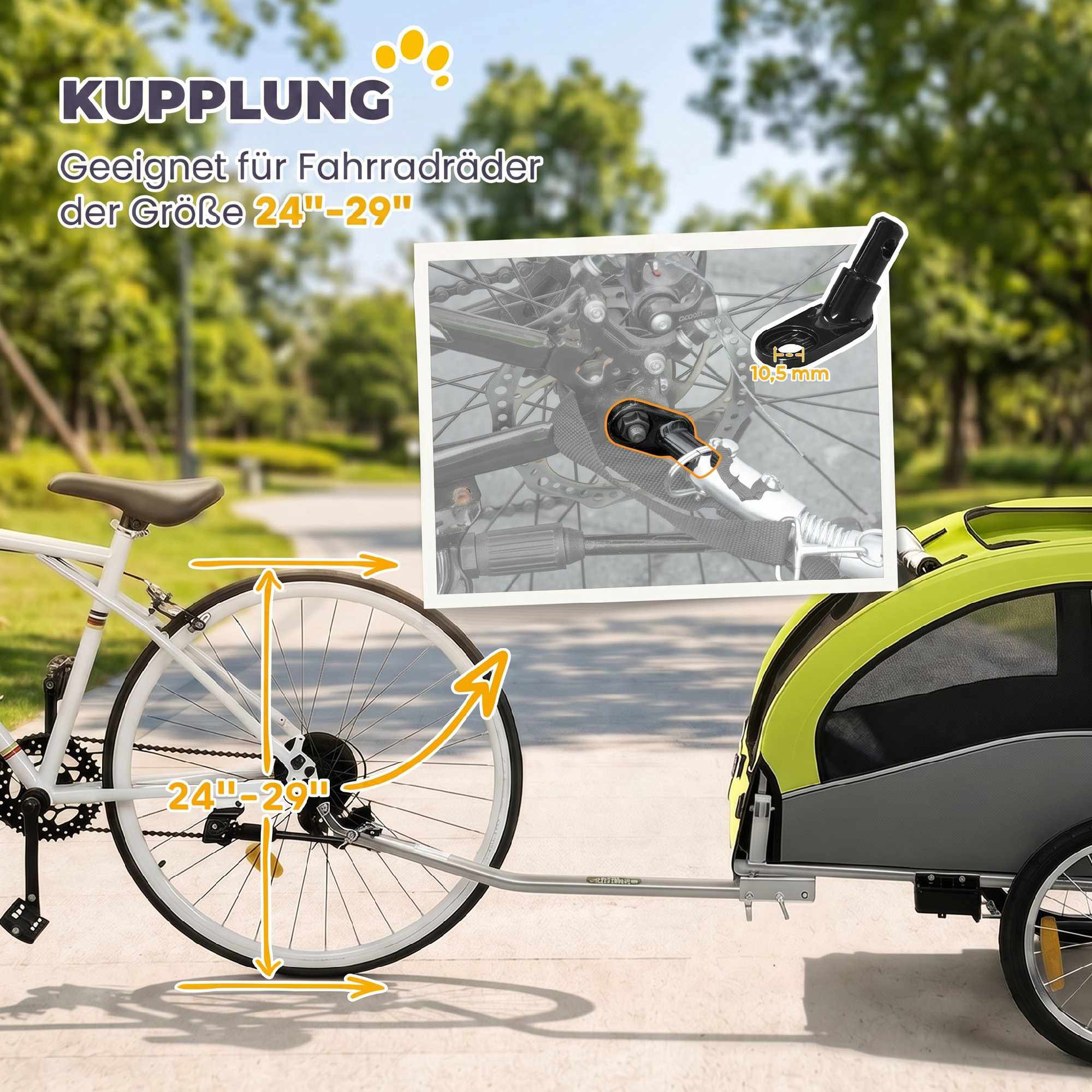 2-i-1 hundcykelvagn, hopfällbar, 20 kg – Grön