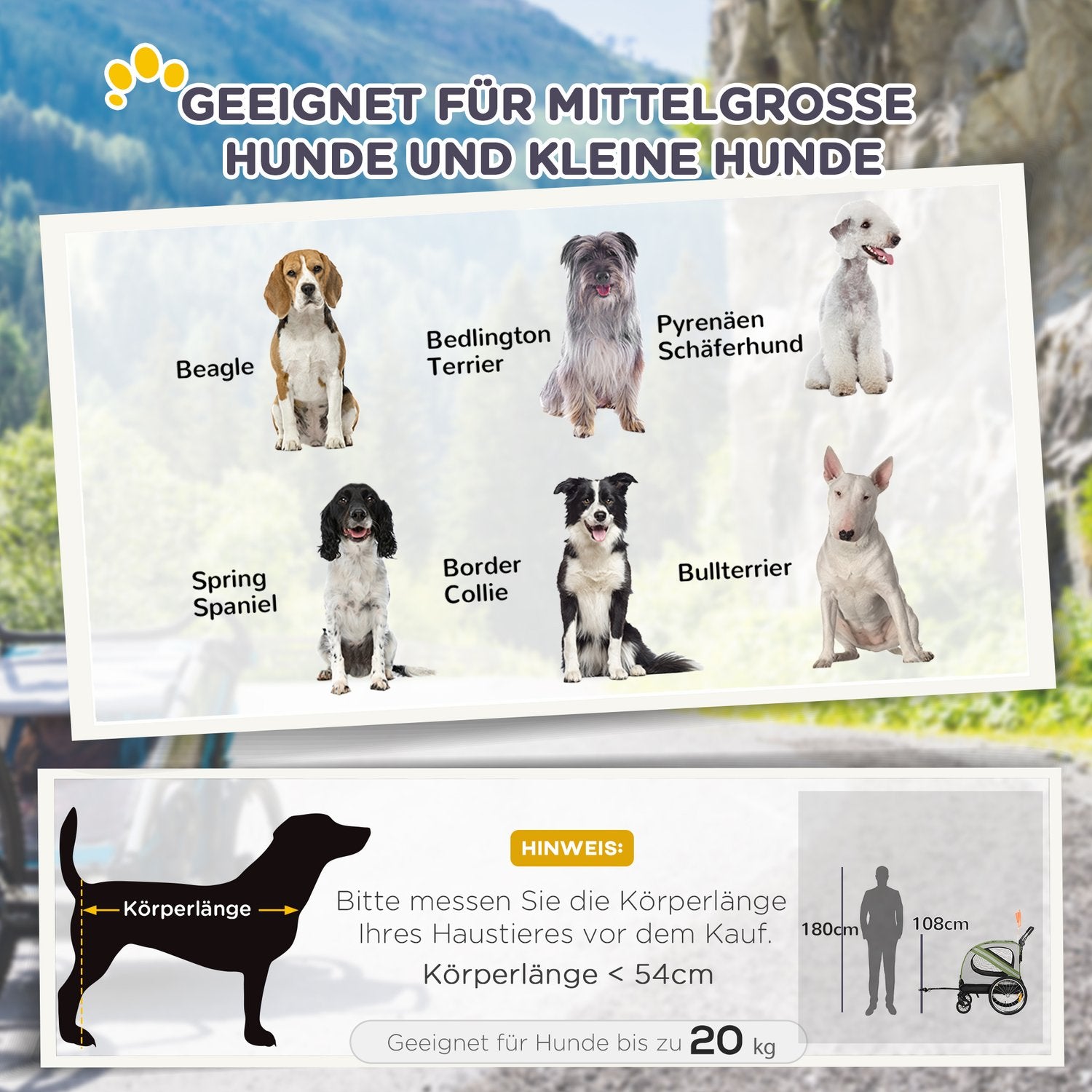 Hundsläp & barnvagn med reflexer för medelstora hundar
