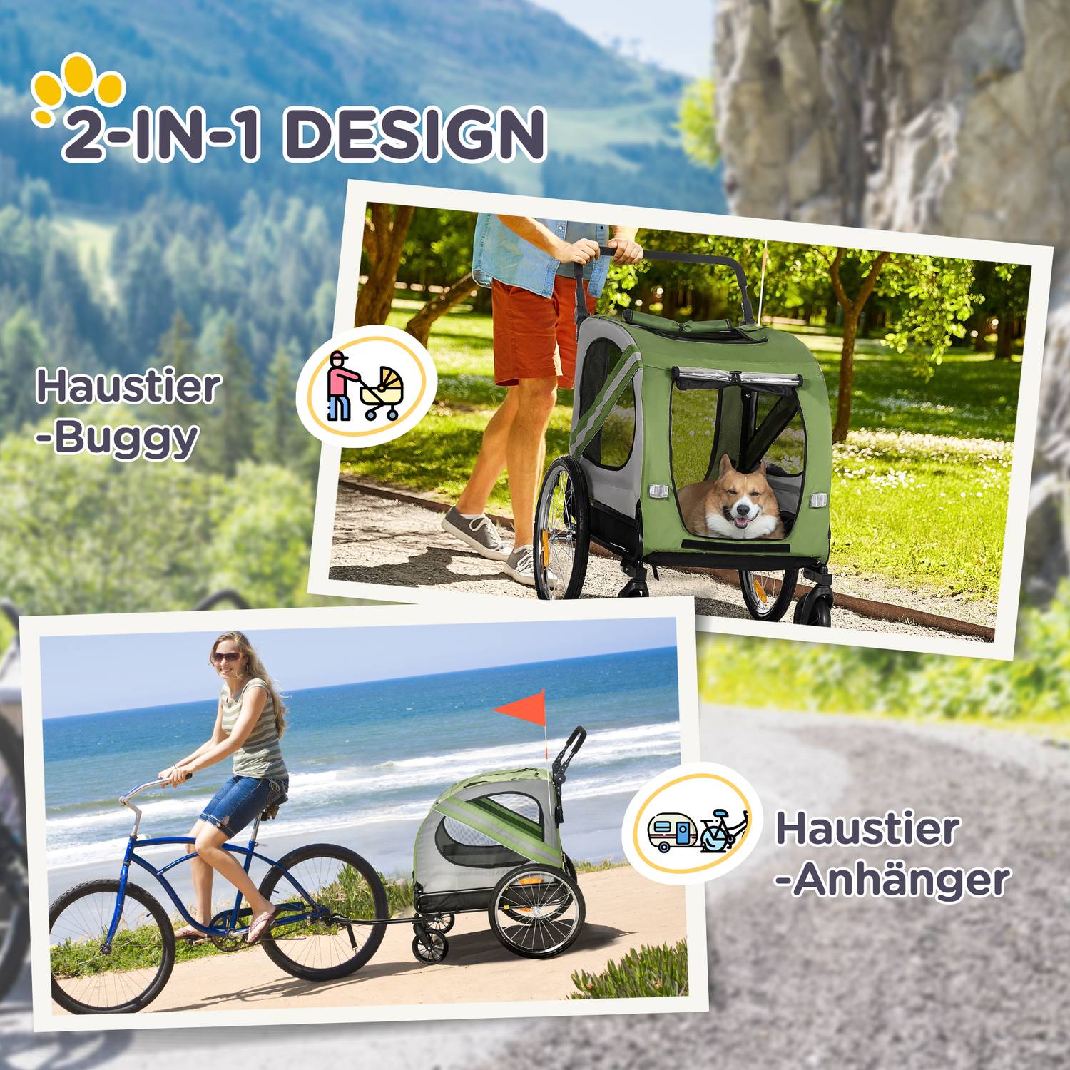 Hundsläp & barnvagn med reflexer för medelstora hundar