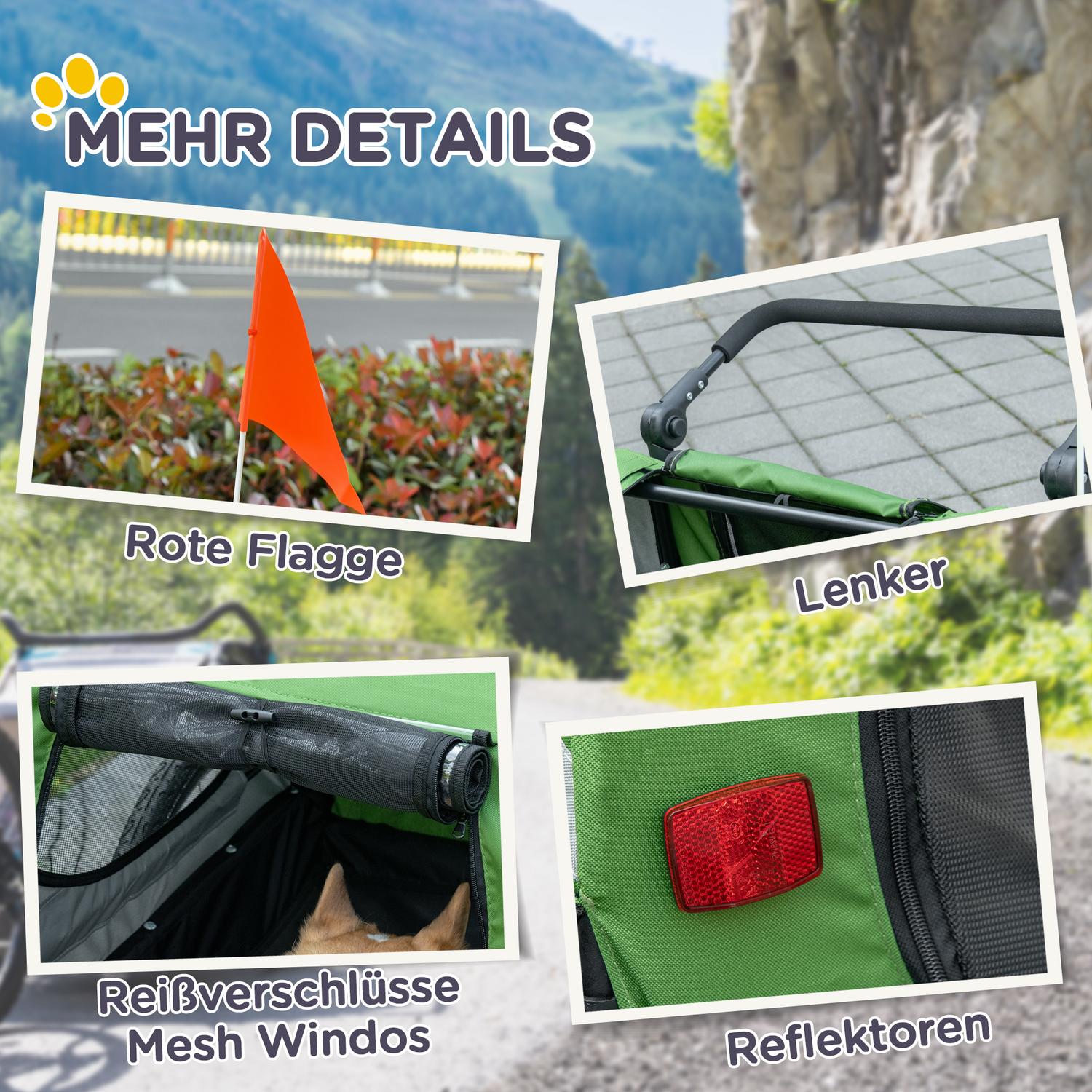 Hundsläp & barnvagn med reflexer för medelstora hundar