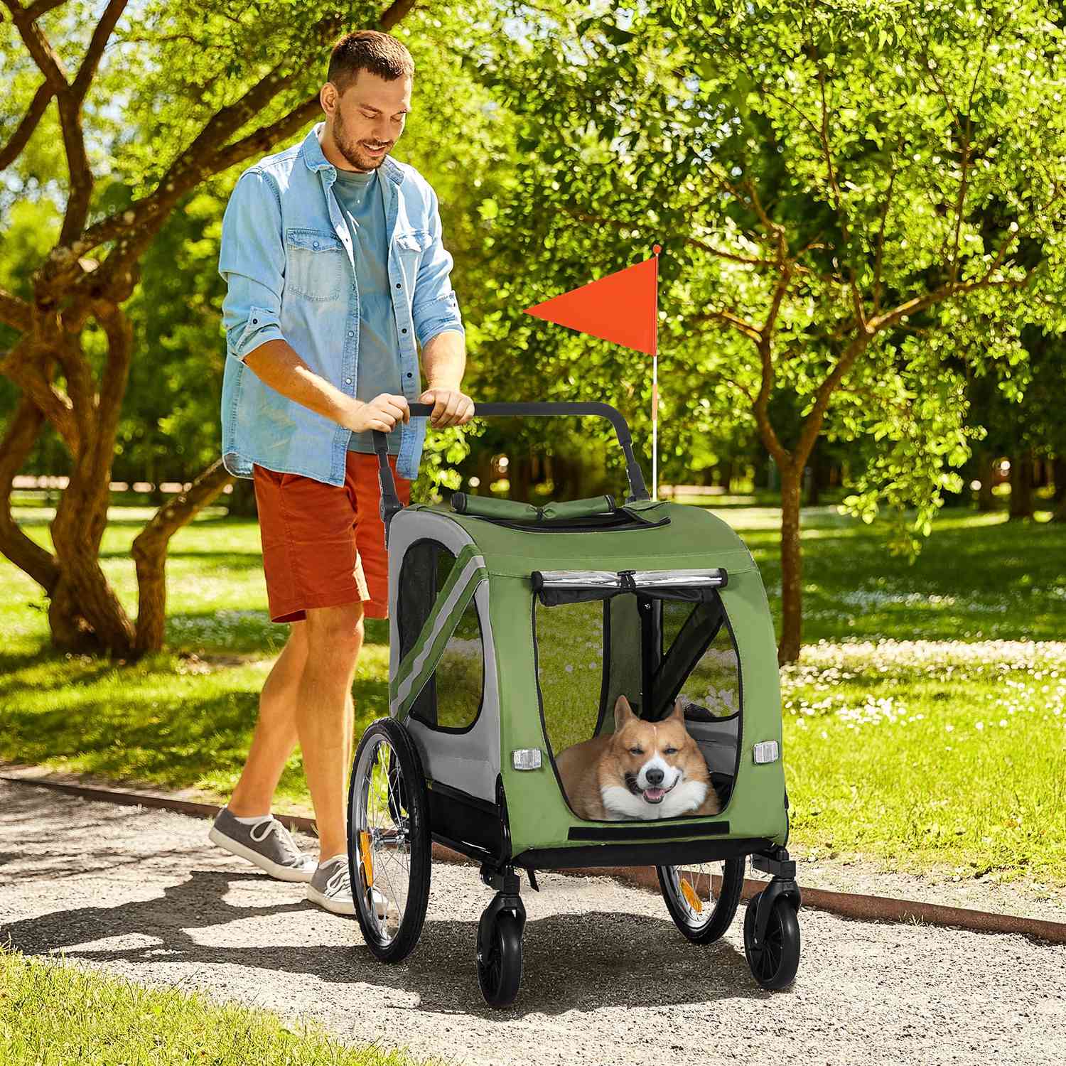Hundsläp & barnvagn med reflexer för medelstora hundar