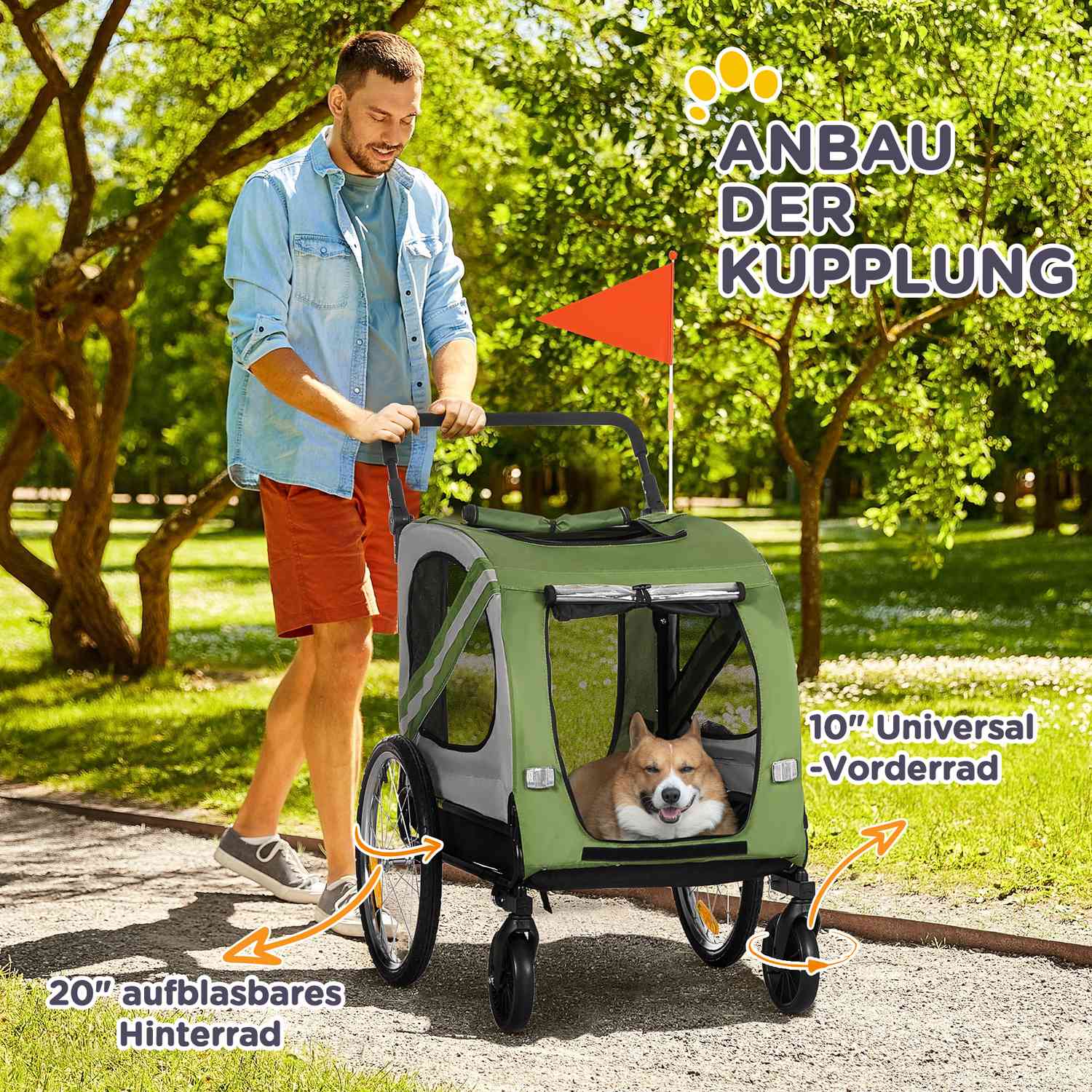Hundsläp & barnvagn med reflexer för medelstora hundar