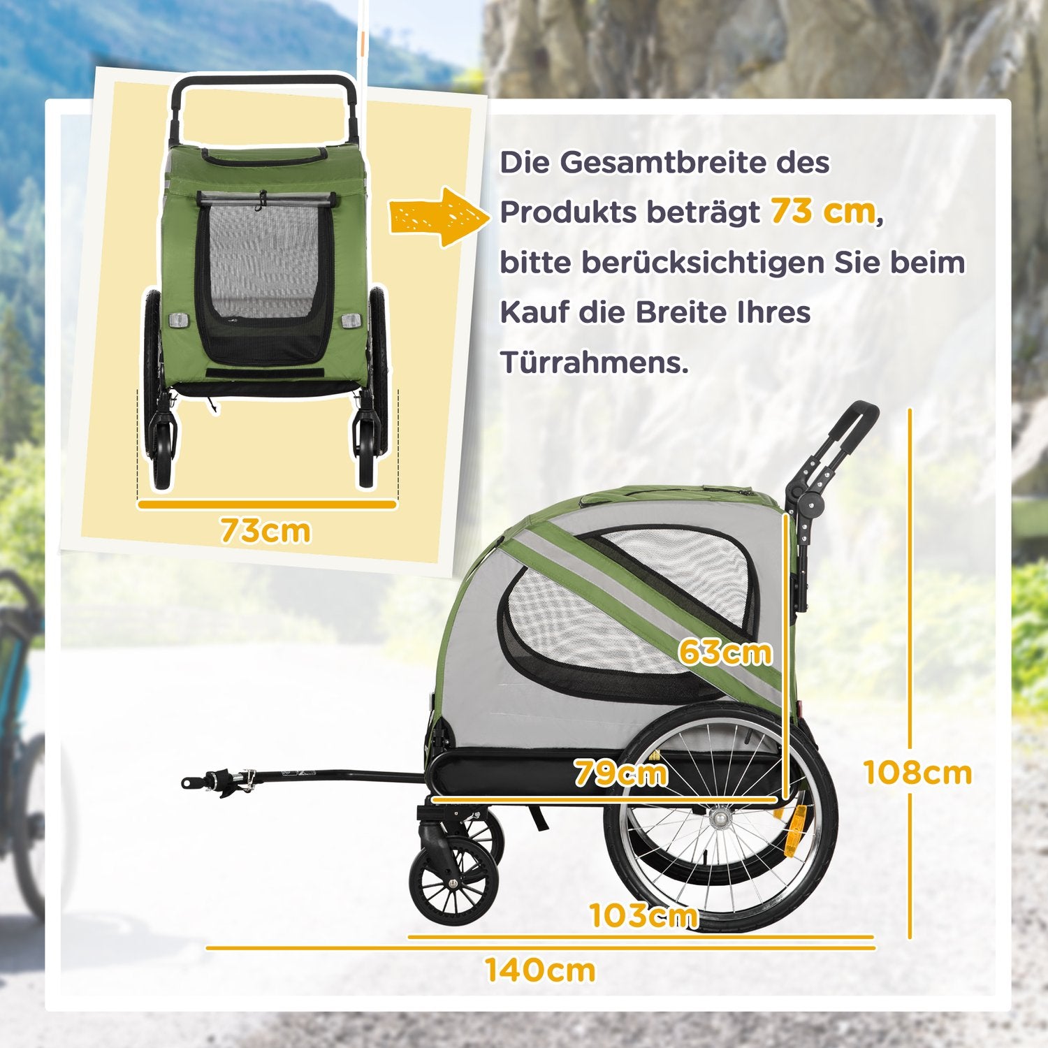 Hundsläp & barnvagn med reflexer för medelstora hundar