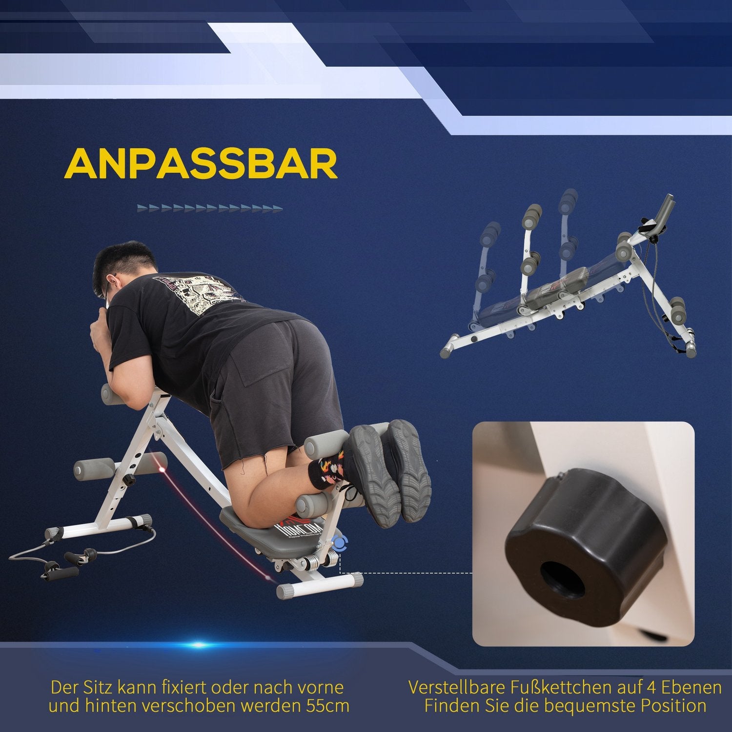Justerbar magträningsbänk, LCD-skärm, stål, 100 kg kapacitet