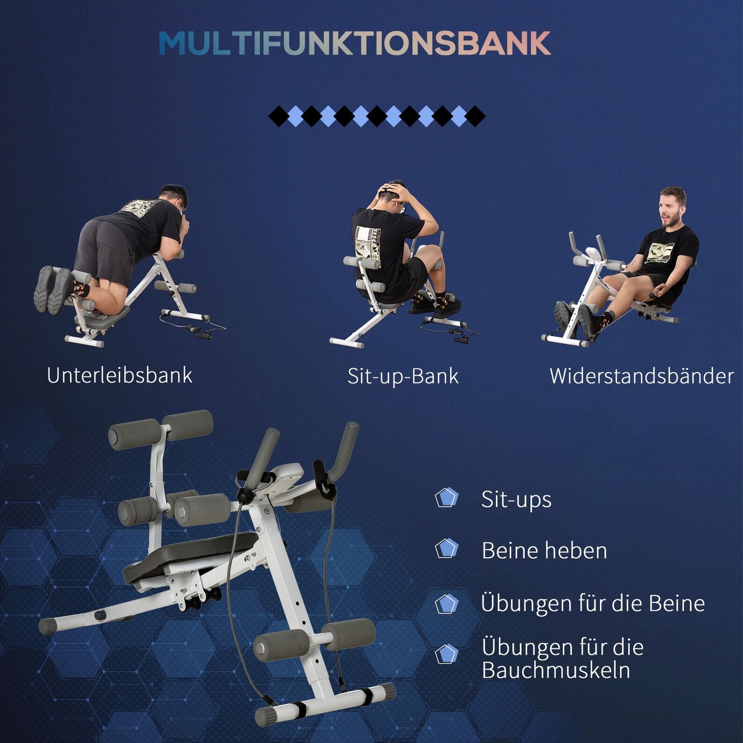Justerbar magträningsbänk, LCD-skärm, stål, 100 kg kapacitet
