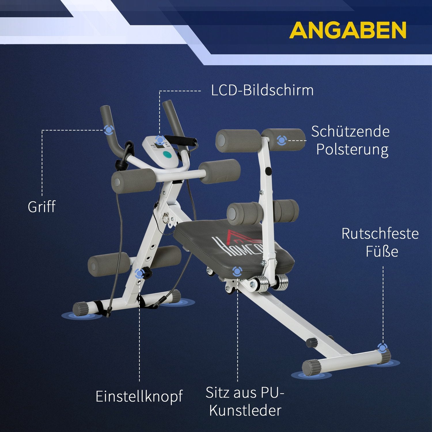 Justerbar magträningsbänk, LCD-skärm, stål, 100 kg kapacitet