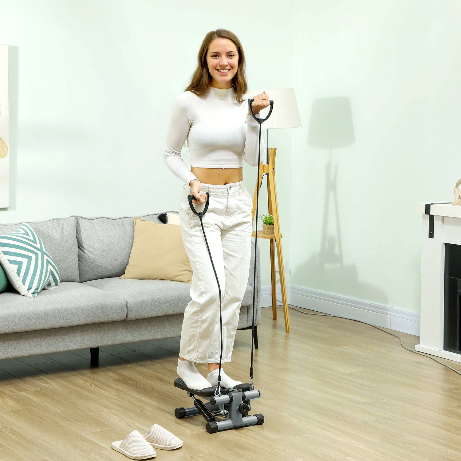 Mini Stepper med Power Ropes & LCD – Upp till 100 kg Kapacitet